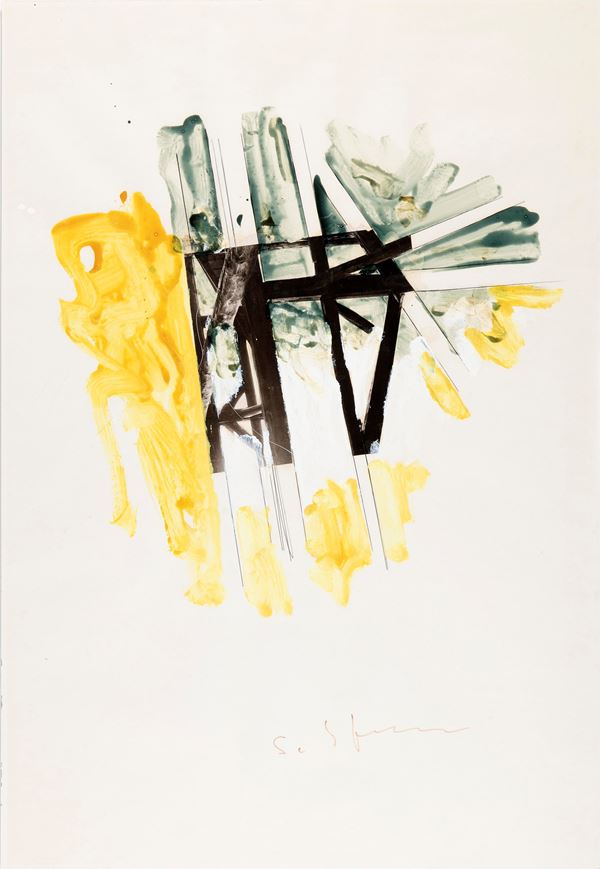 Mario Schifano : Senza Titolo  (1978)  - Smalto grafite e collage su carta - Asta Arte Moderna e Contemporanea - Gliubich Casa d'Aste