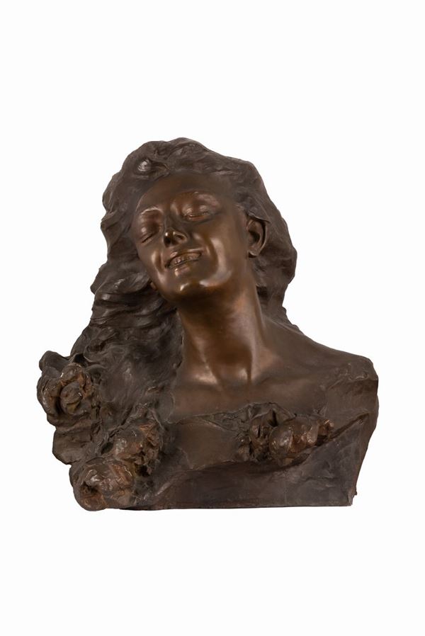 Gabriele Parente - Statua in bronzo raffigurante giovane donna contadina