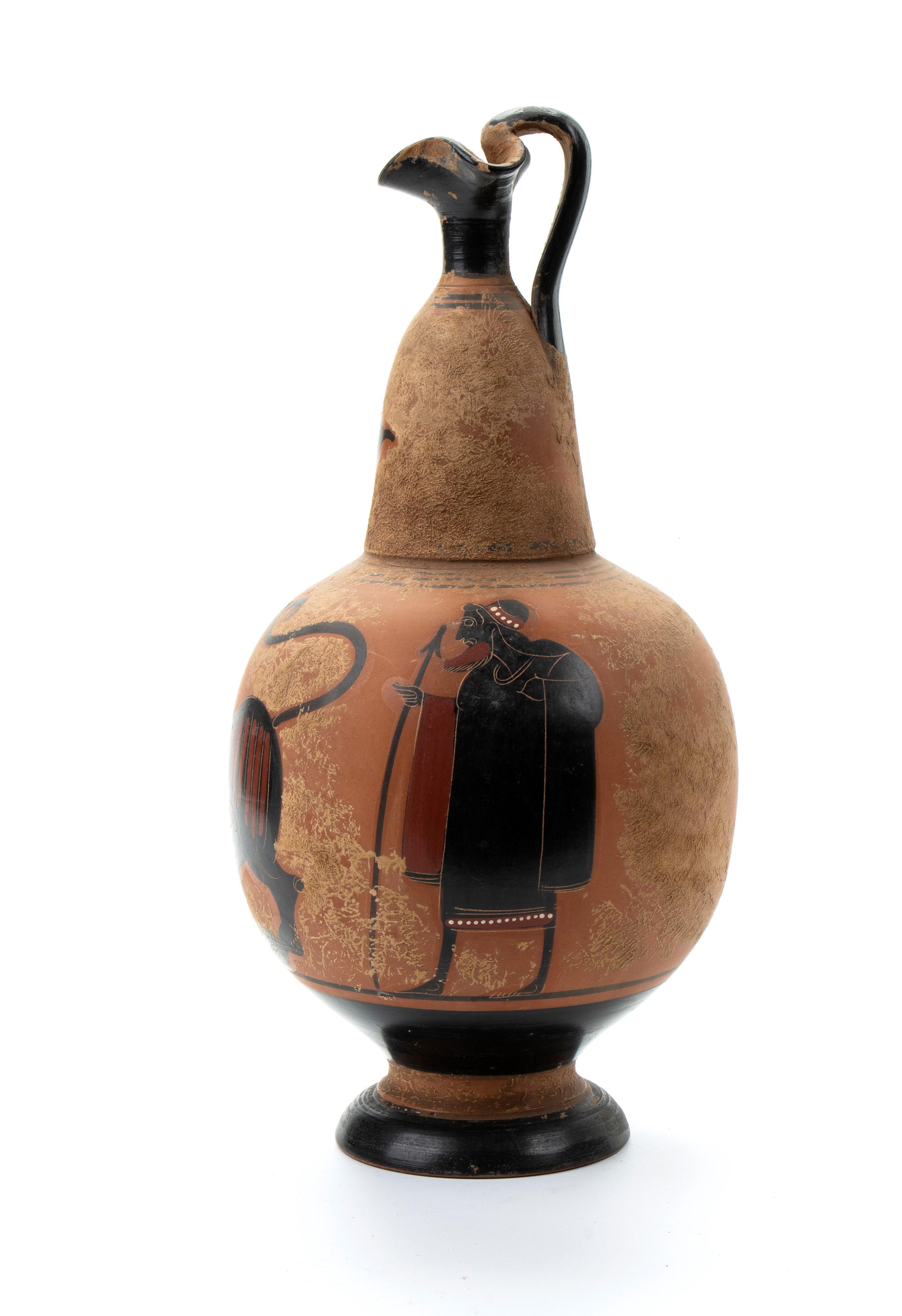 Oinochoe in Ceramica Arcaica a Figure Nere con Teoria di Guerrieri
