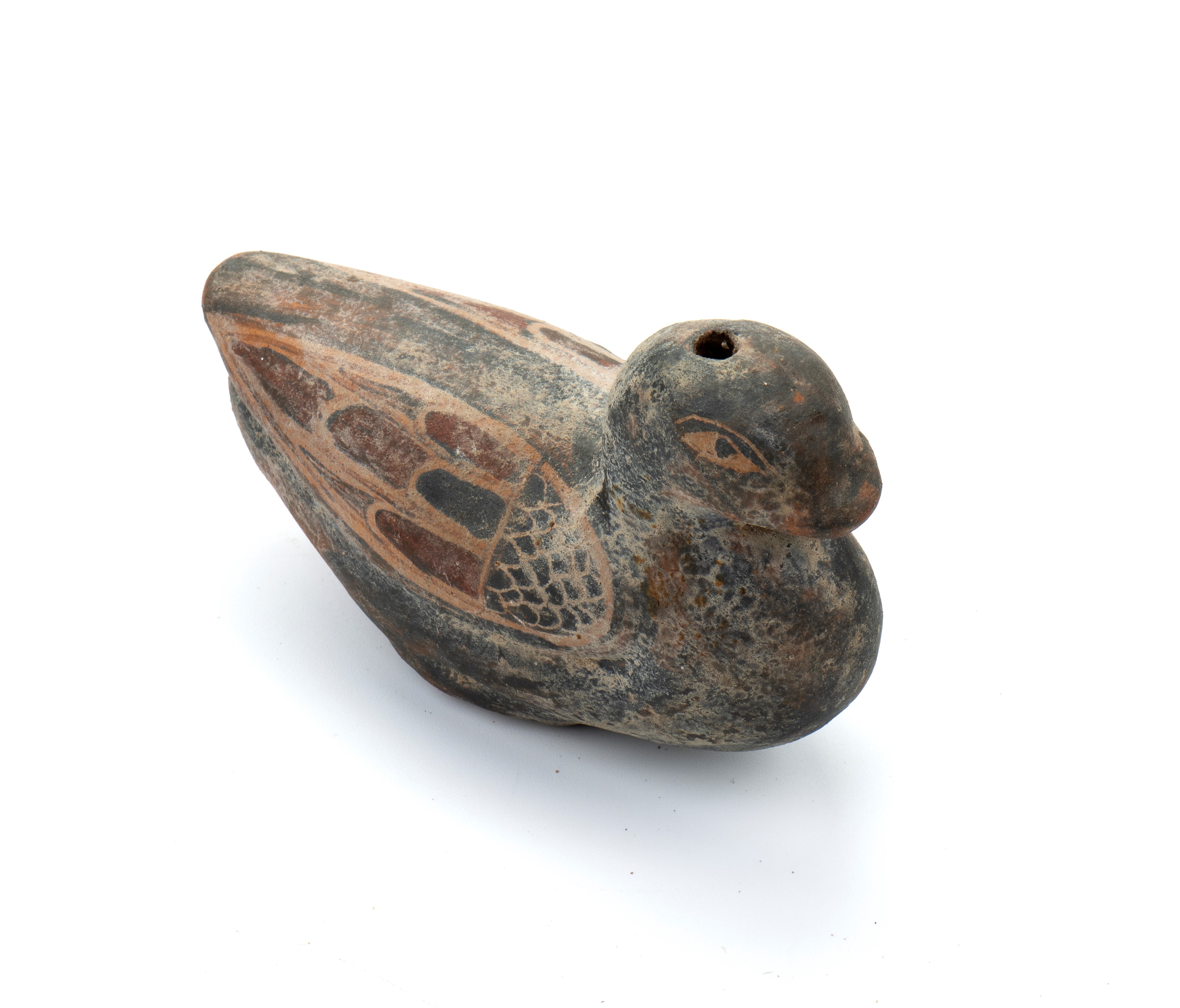Piccola lucerna a forma di anatra in ceramica arcaica buccheroide