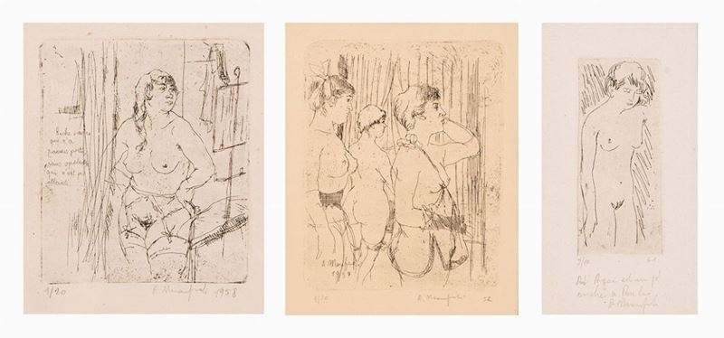 Alberto Manfredi - Lotto di 3 Disegni con Figure Femminili