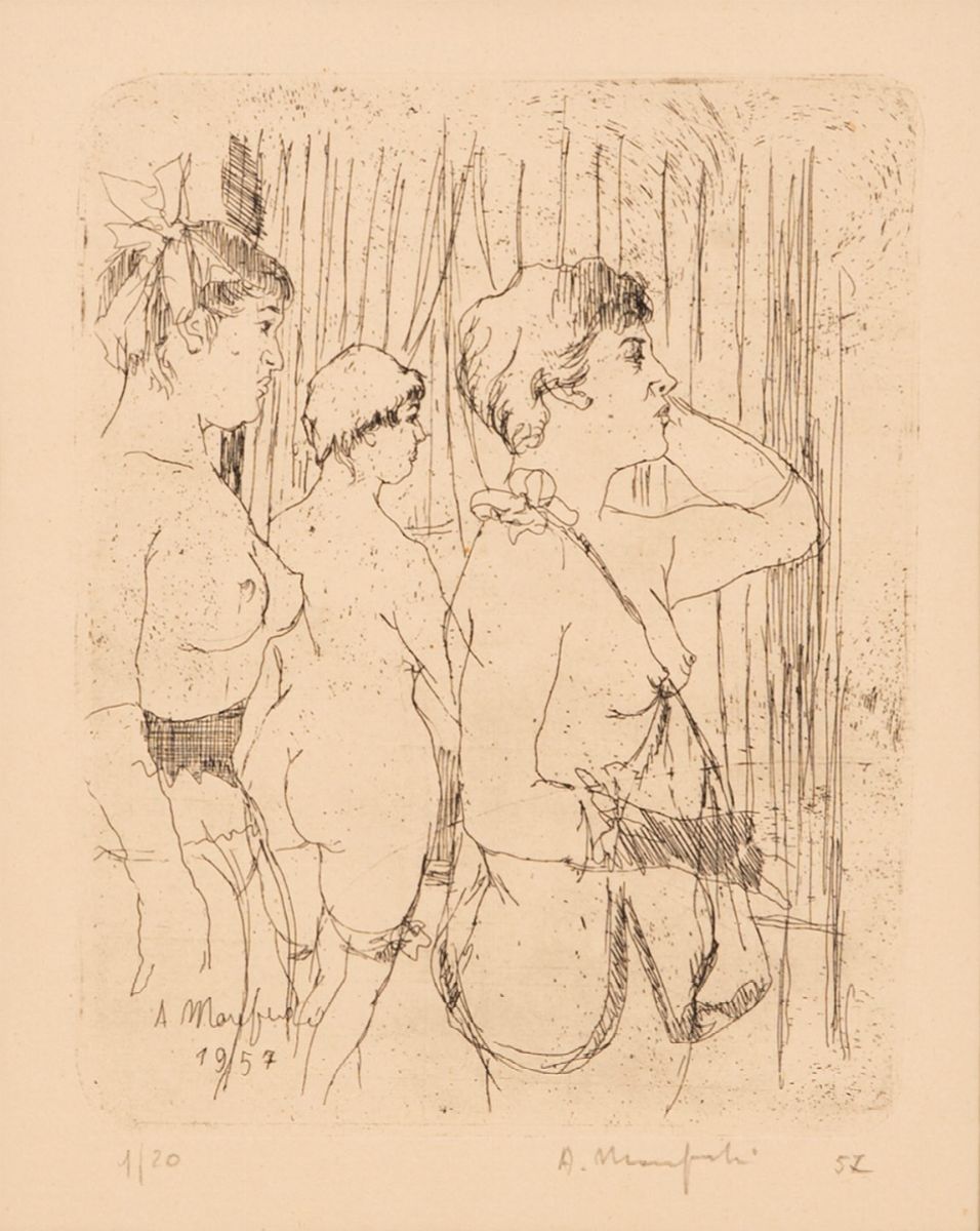 Alberto Manfredi - Lotto di 3 Disegni con Figure Femminili