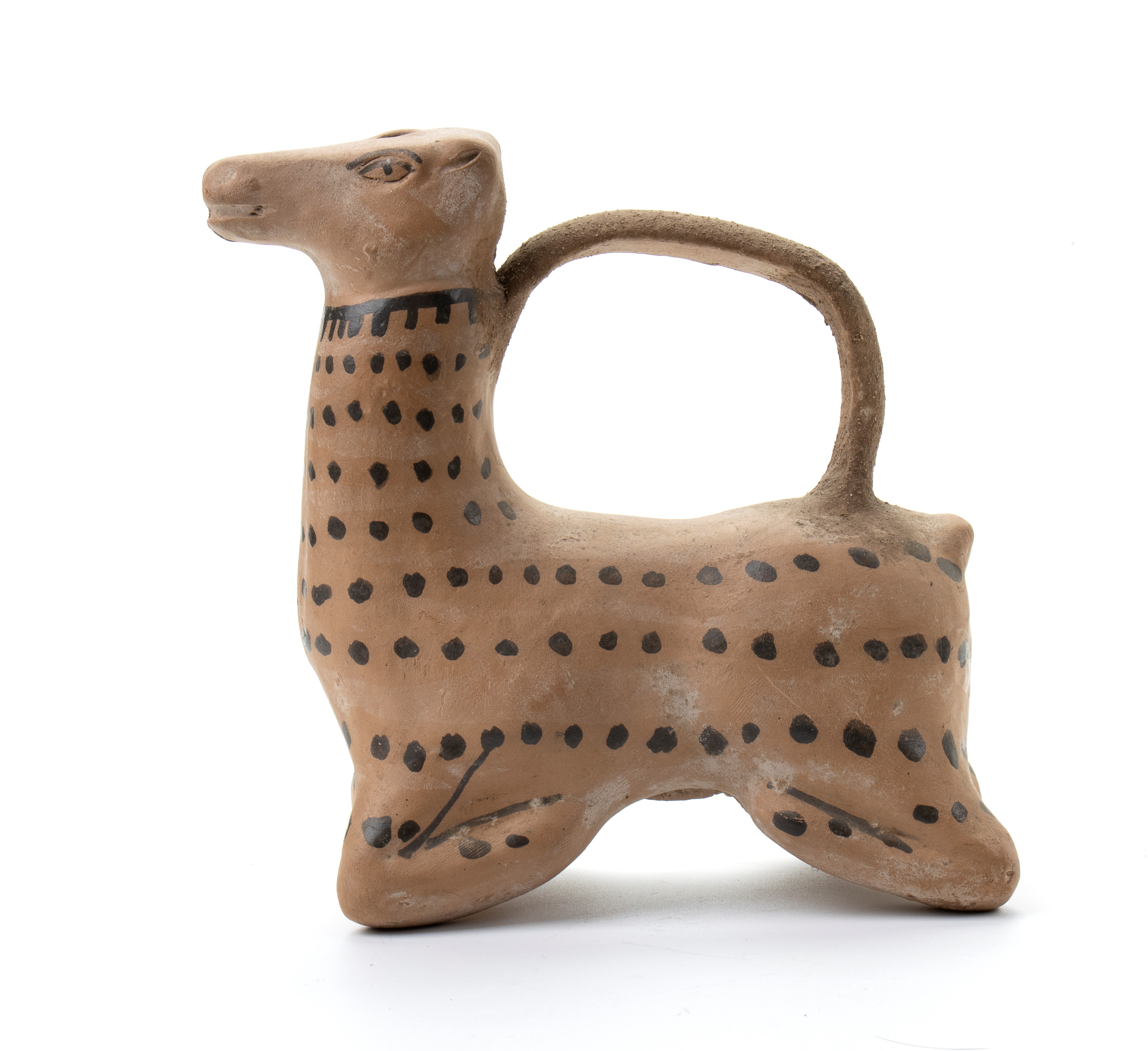 Askos in terracotta in forma zoomorfa con decoro in nero puntinato