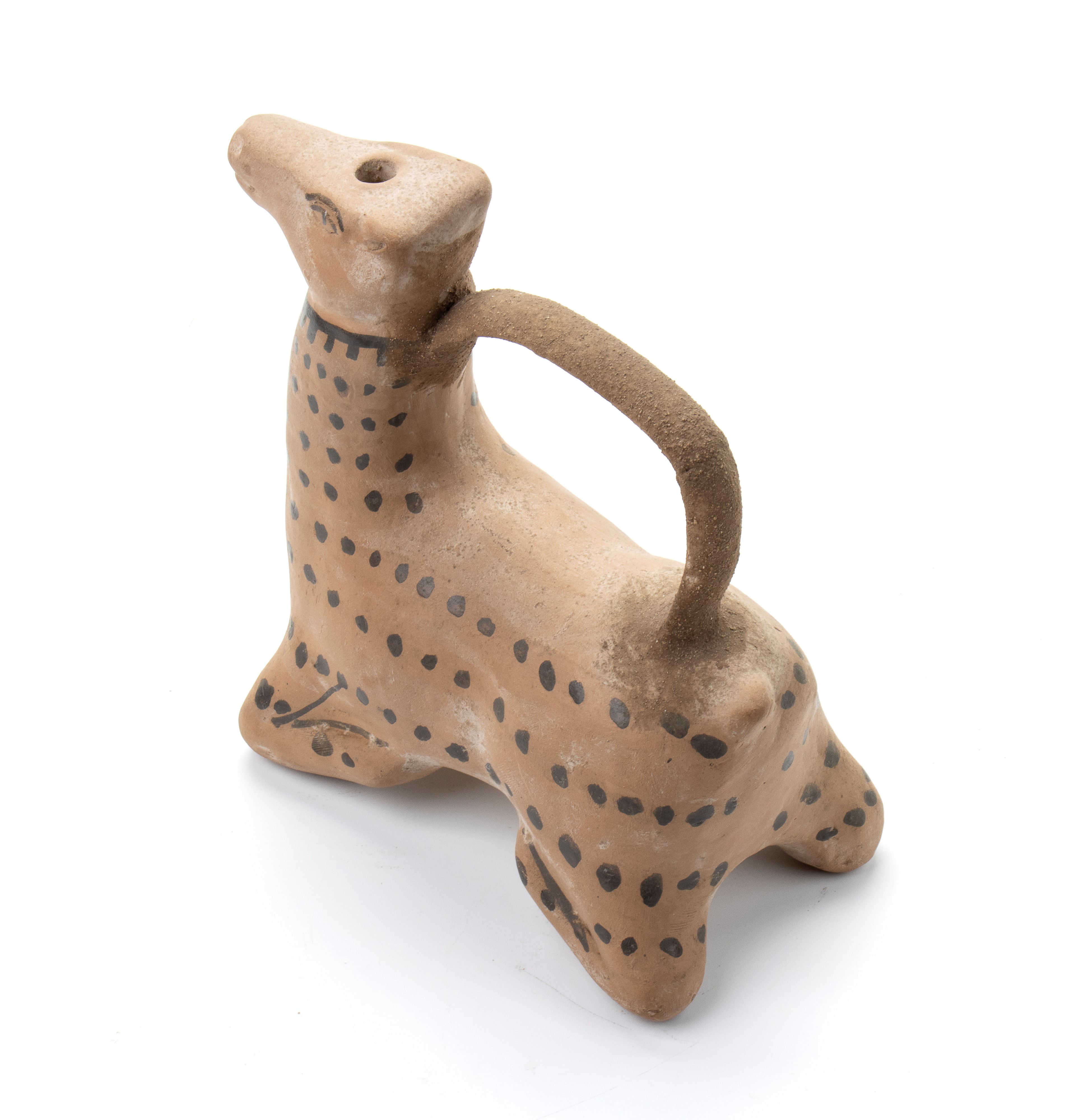 Askos in terracotta in forma zoomorfa con decoro in nero puntinato