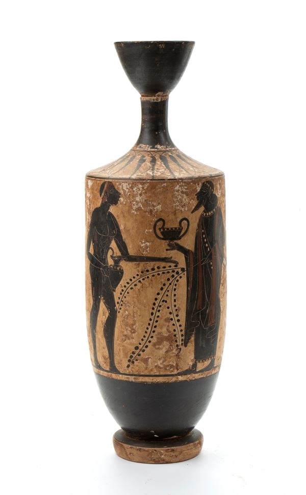 Lekythos con scene di schiavo che serve il vino  (XX secolo)  - Asta Collezione Eredità Architetto Massimo Papiri - Gliubich Casa d'Aste