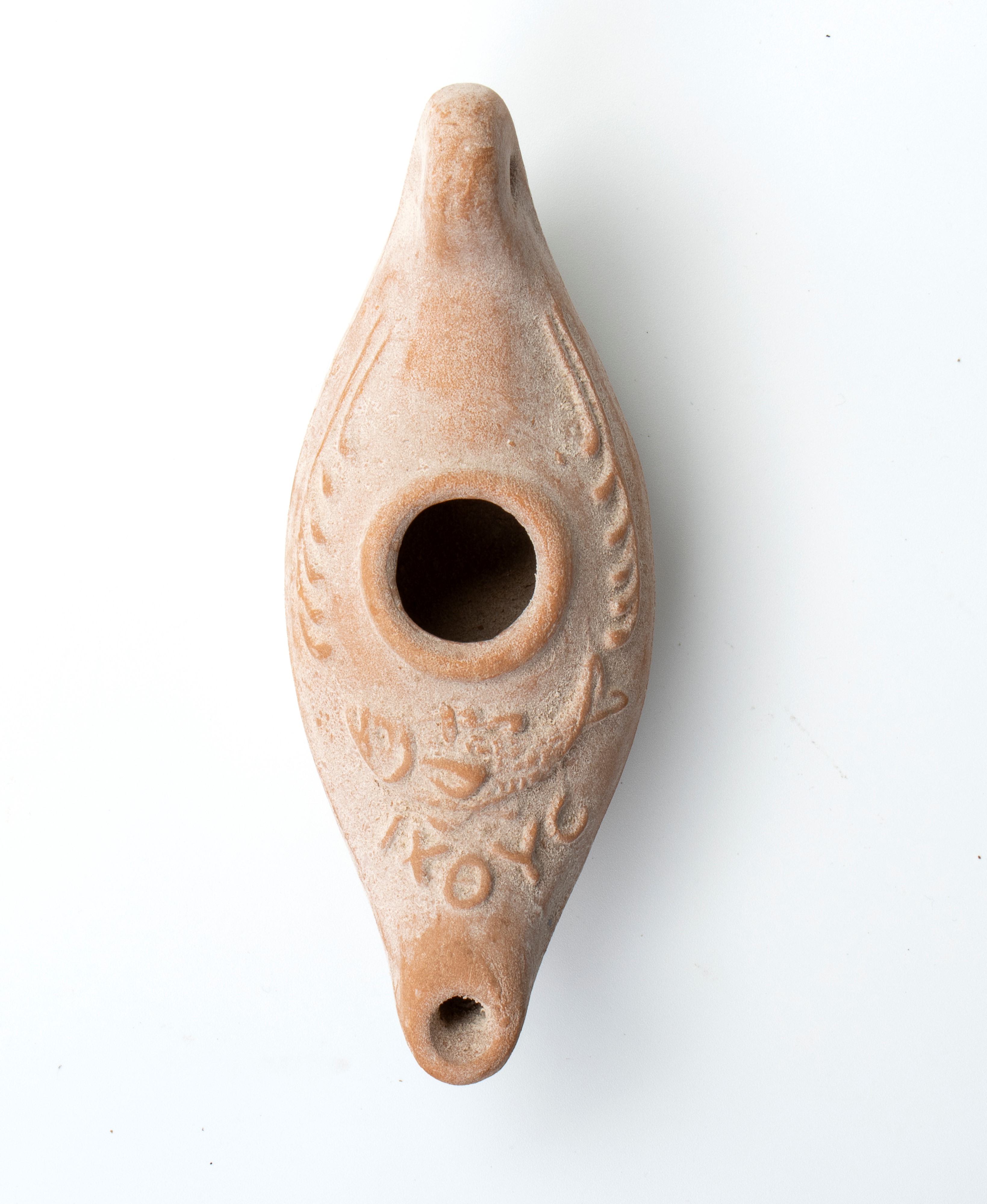 Lucerna in terracotta con pesci e IX0YC