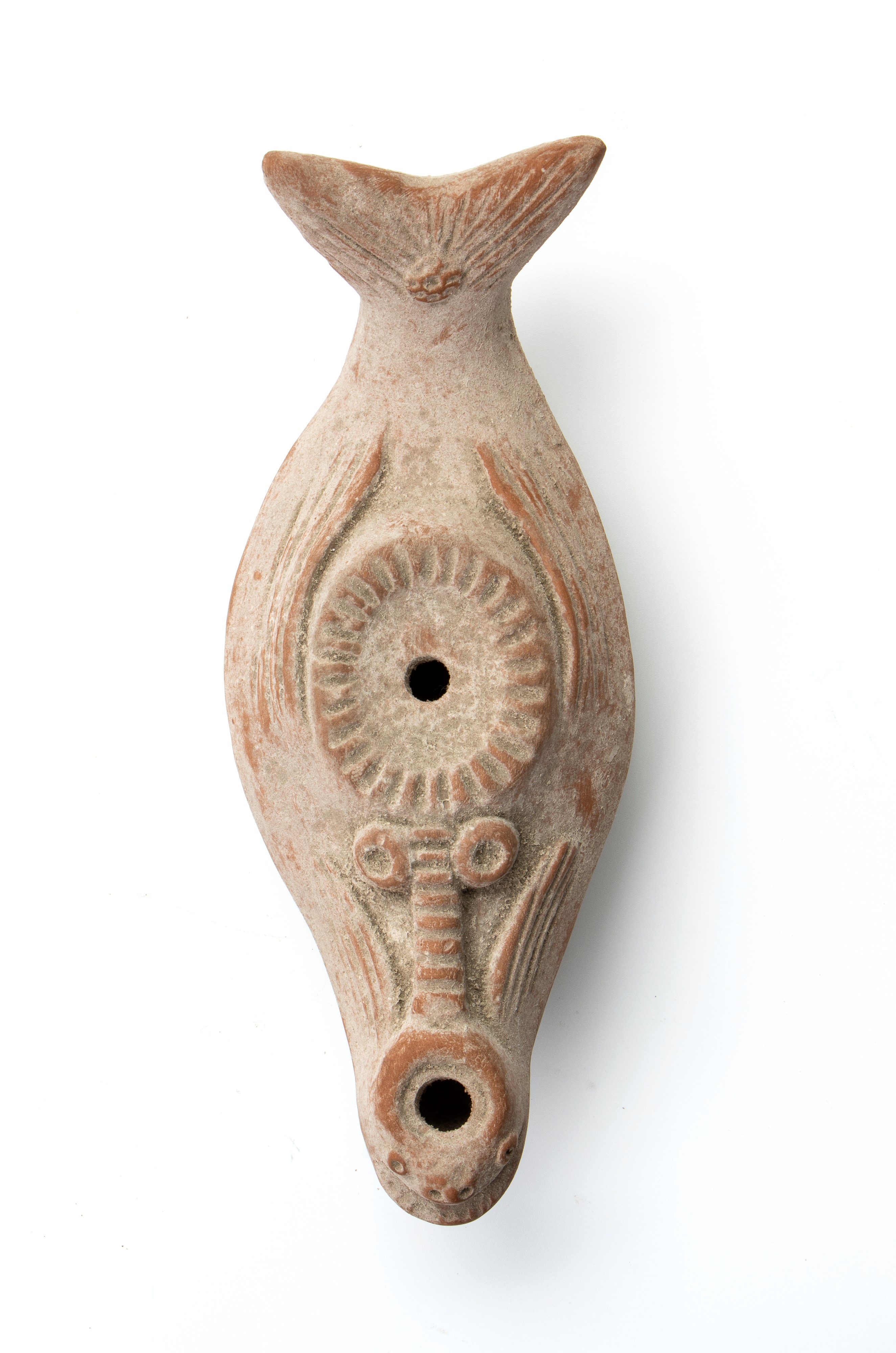 Lucerna in Terracotta Raffigurante Pesce Stilizzato