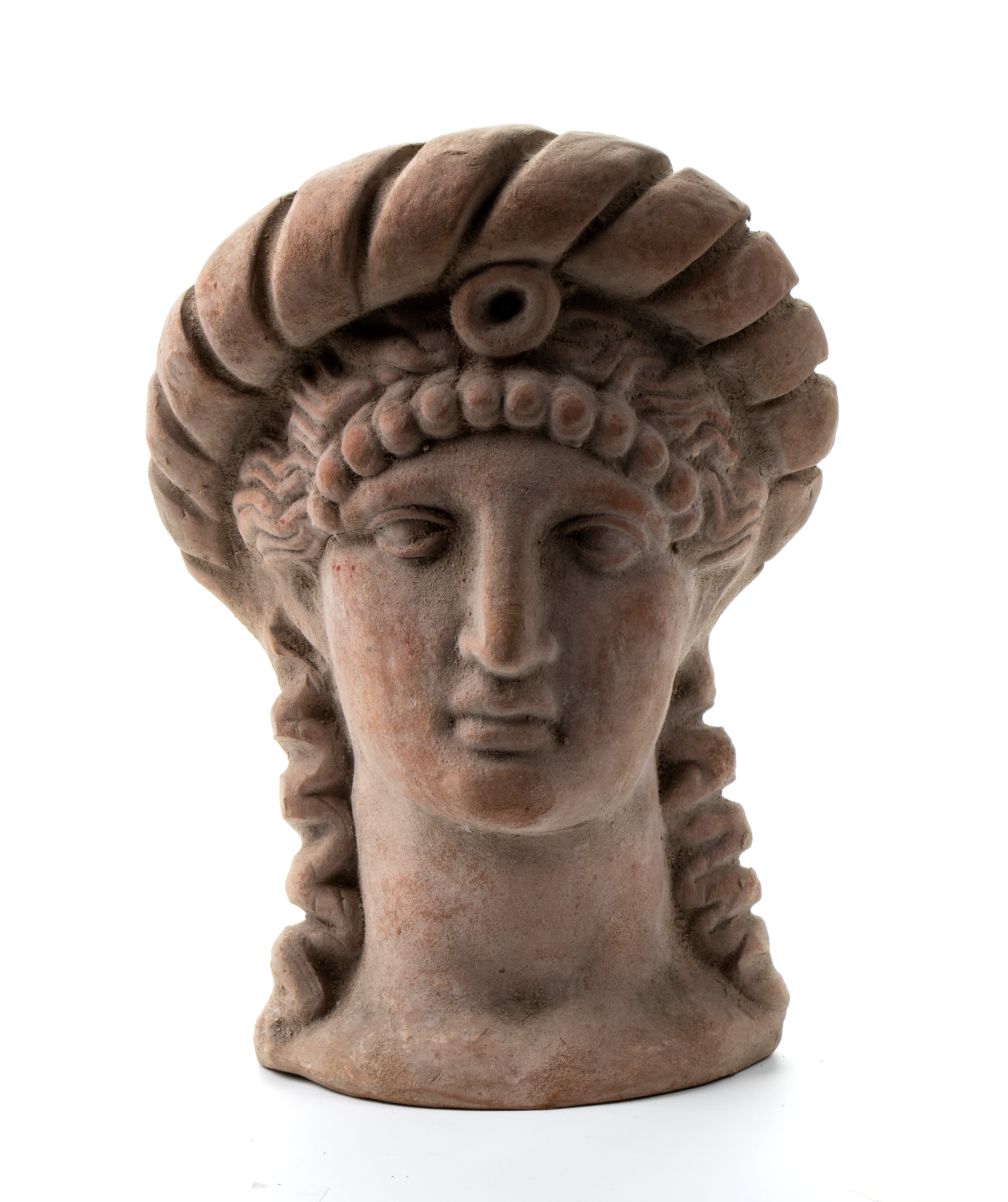Coppia di antefisse in terracotta rappresentanti teste muliebri