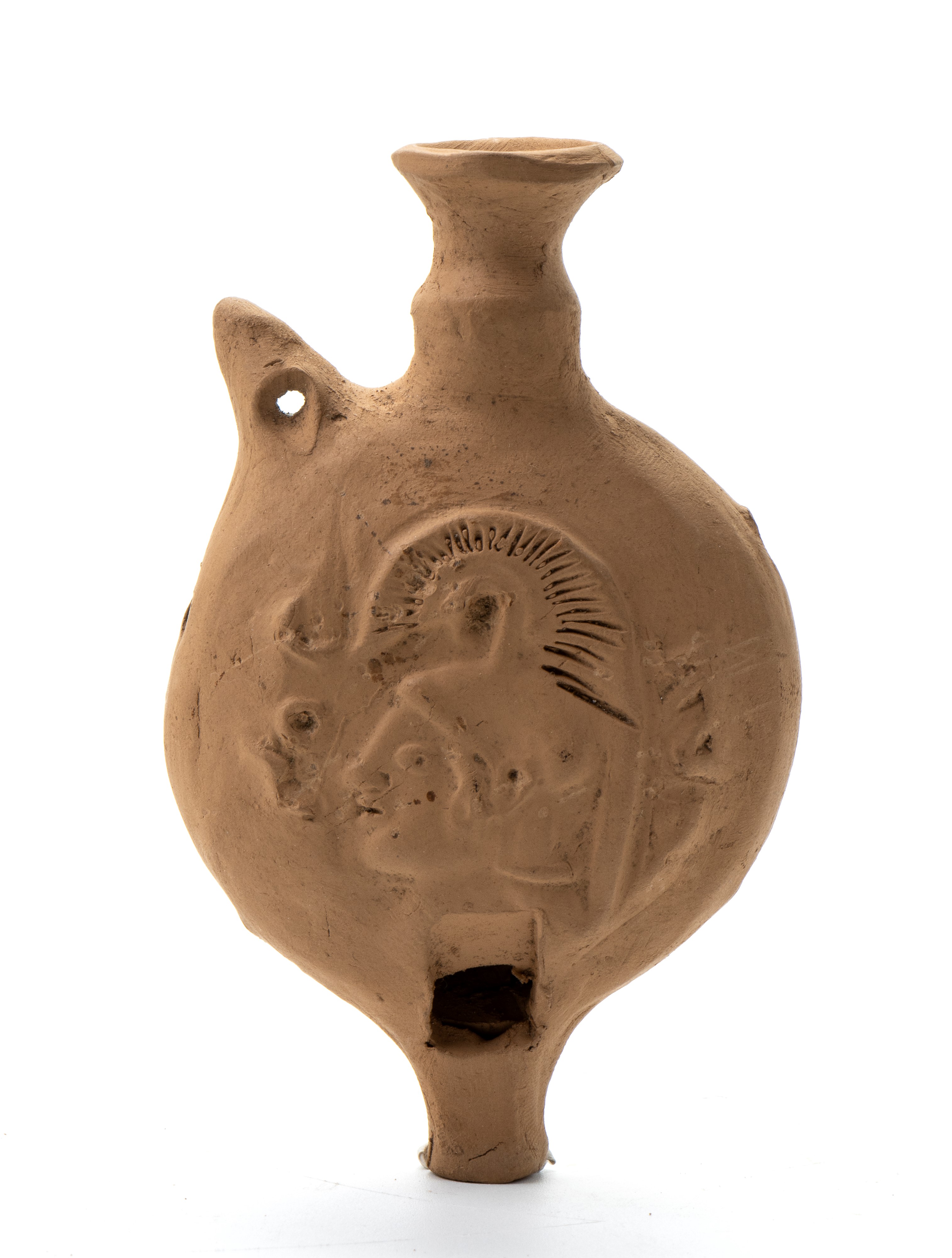 Lucerna in terracotta con cavallo alato