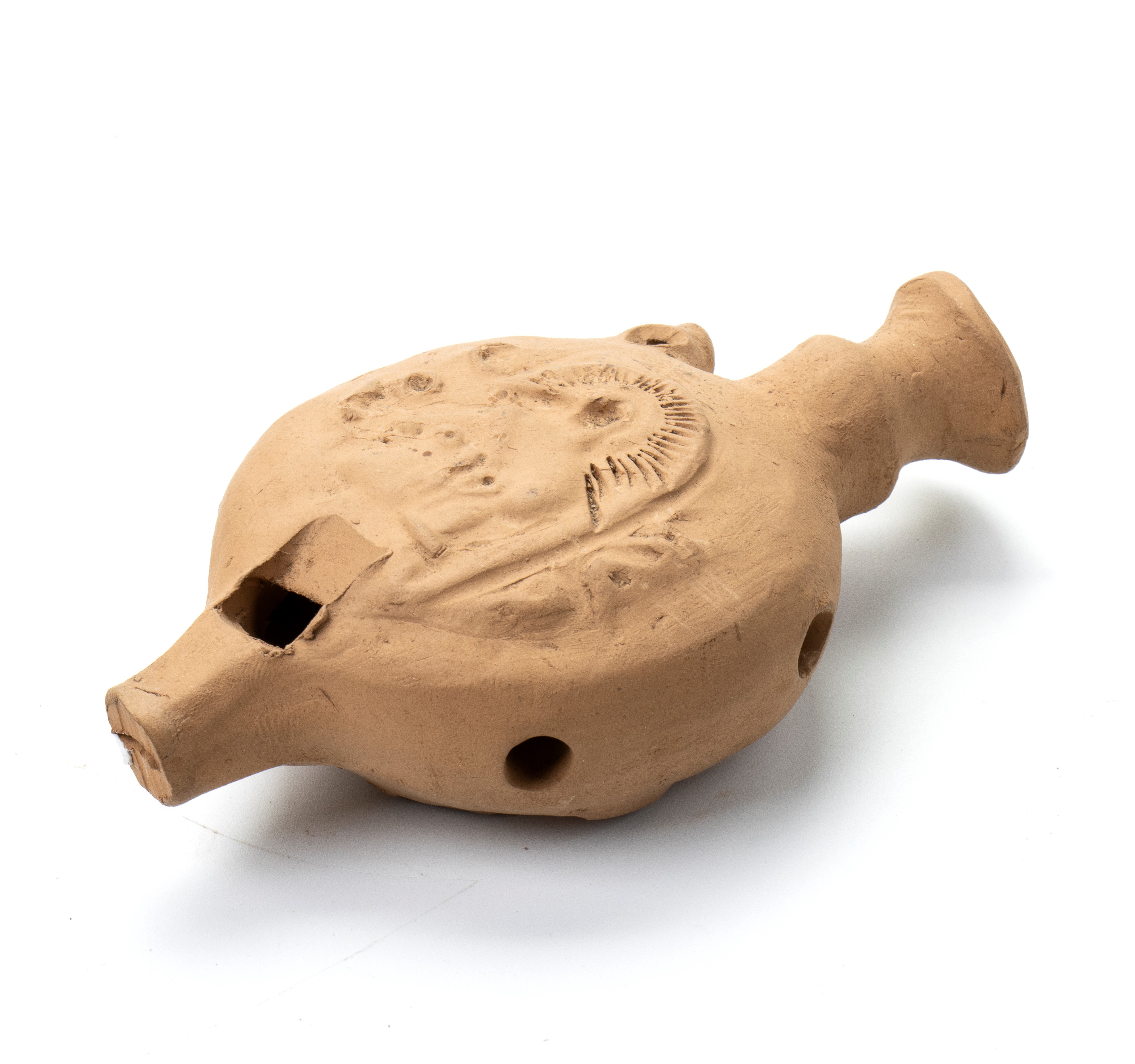 Lucerna in terracotta con cavallo alato