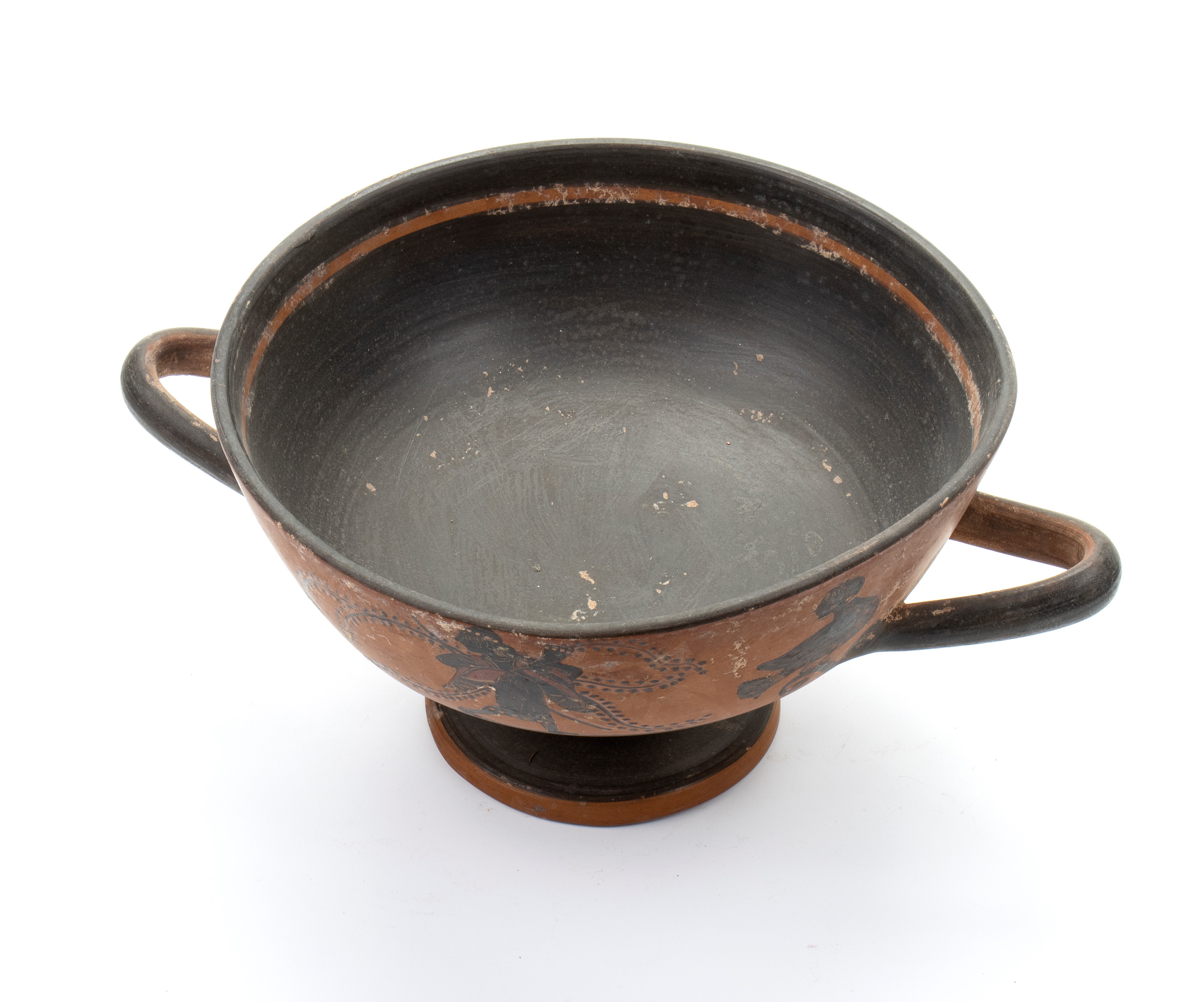 Coppa con manici in ceramic arcaica a figure nere con simposio