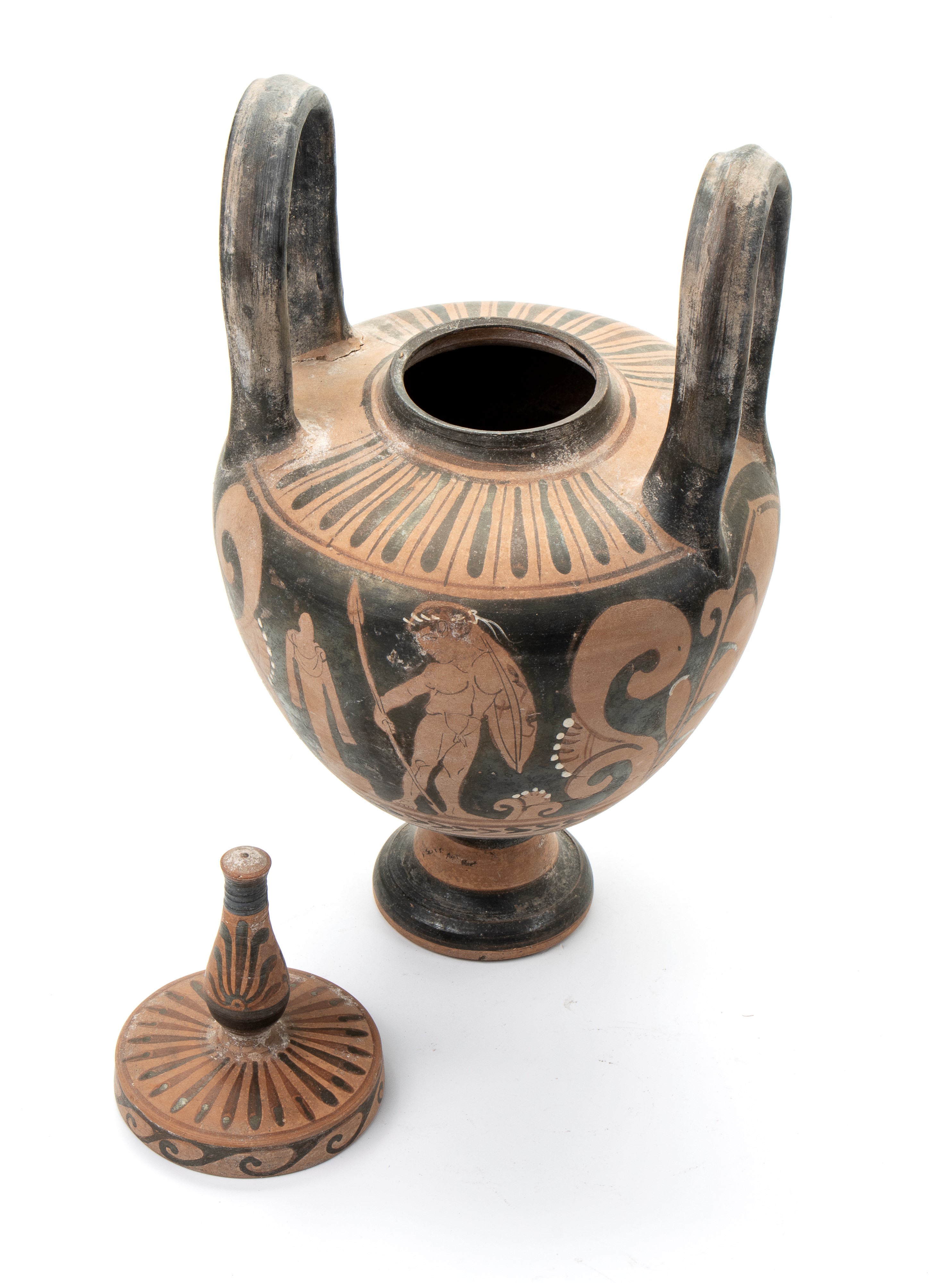 Lebete nuziale in ceramica classica a figure rosse con coperchio