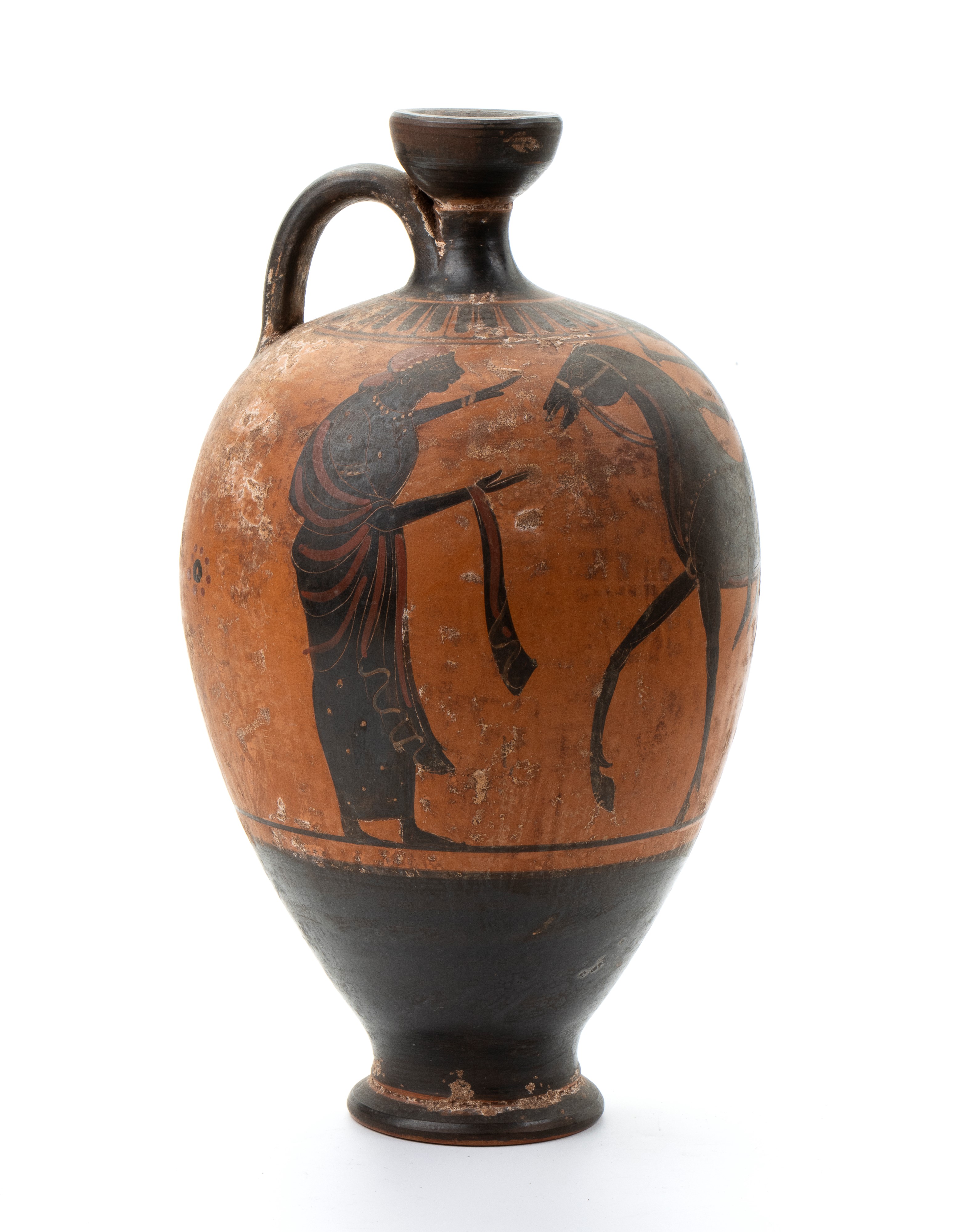 Oinochoe in Ceramica a Figure Nere con Commiato Ad un Guerriero a Cavallo