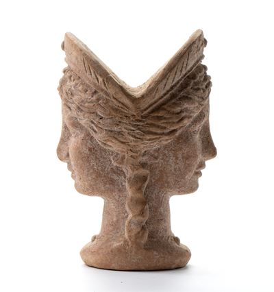 Vaso in Stile Etrusco con con Doppio Volto di Donna a Rilievo