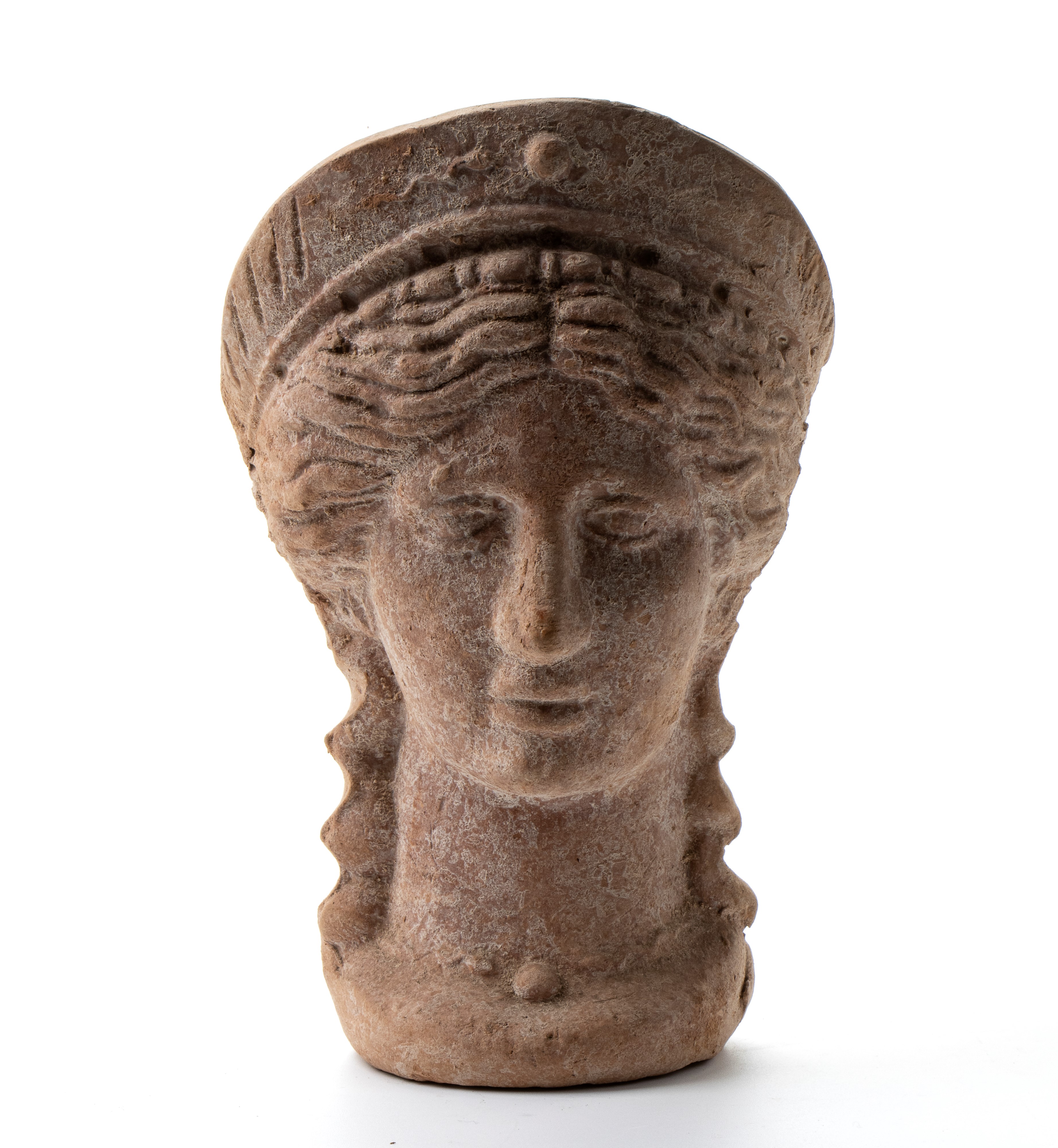 Vaso in Stile Etrusco con con Doppio Volto di Donna a Rilievo