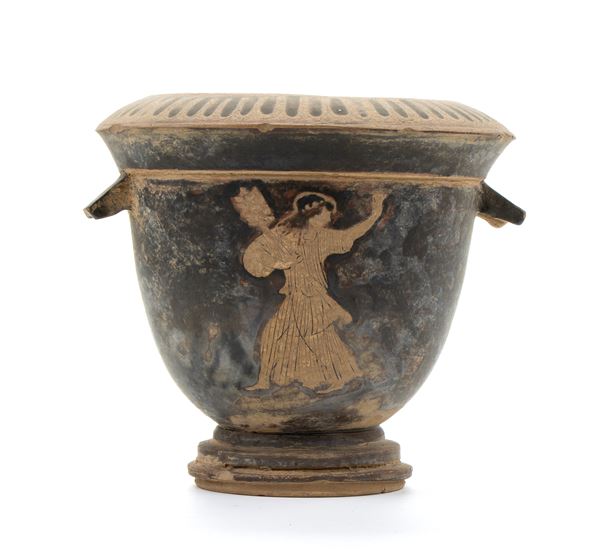 Vaso a cratere biansato in ceramica classica a figure nere con danzatrice