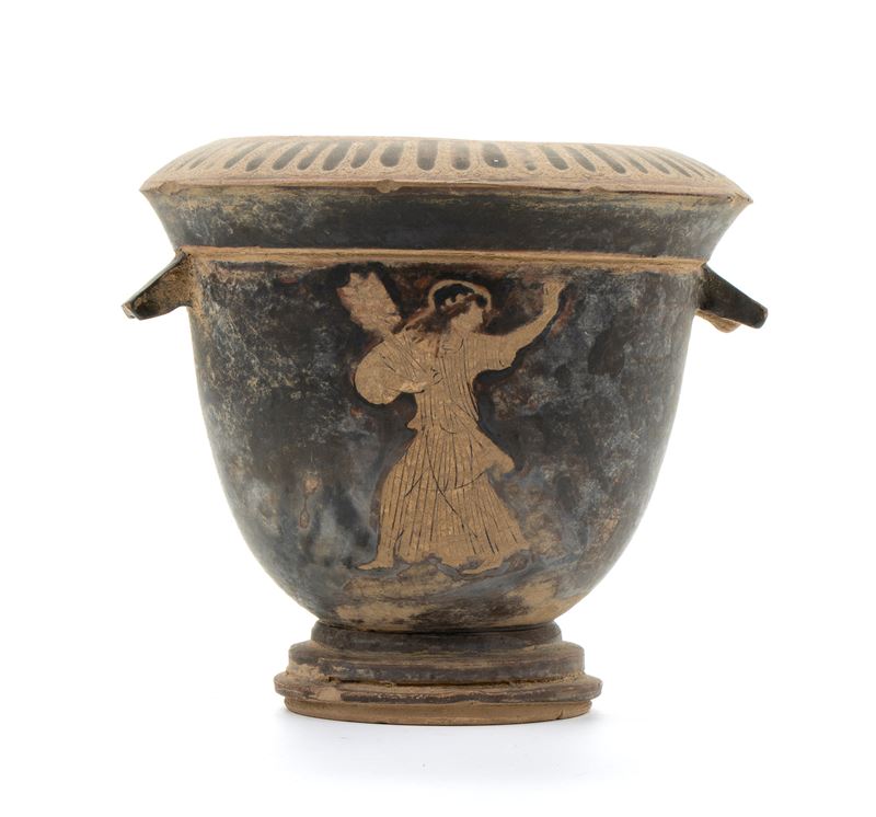 Vaso a Cratere Biansato in Ceramica Classica a Figure Nere con Danzatrice