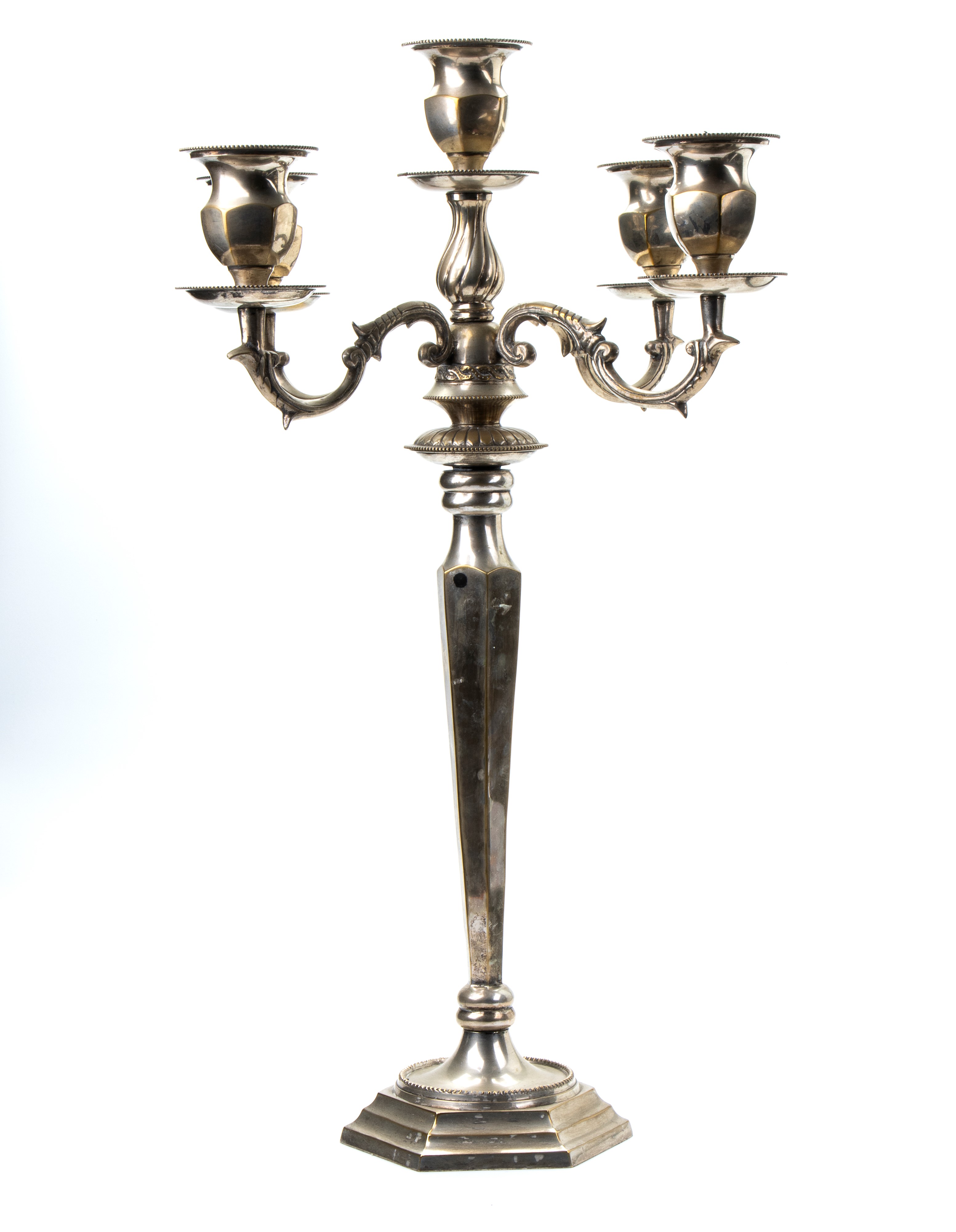 Coppia di Eleganti Candelabri a 5 Fuochi in Metallo Argentato
