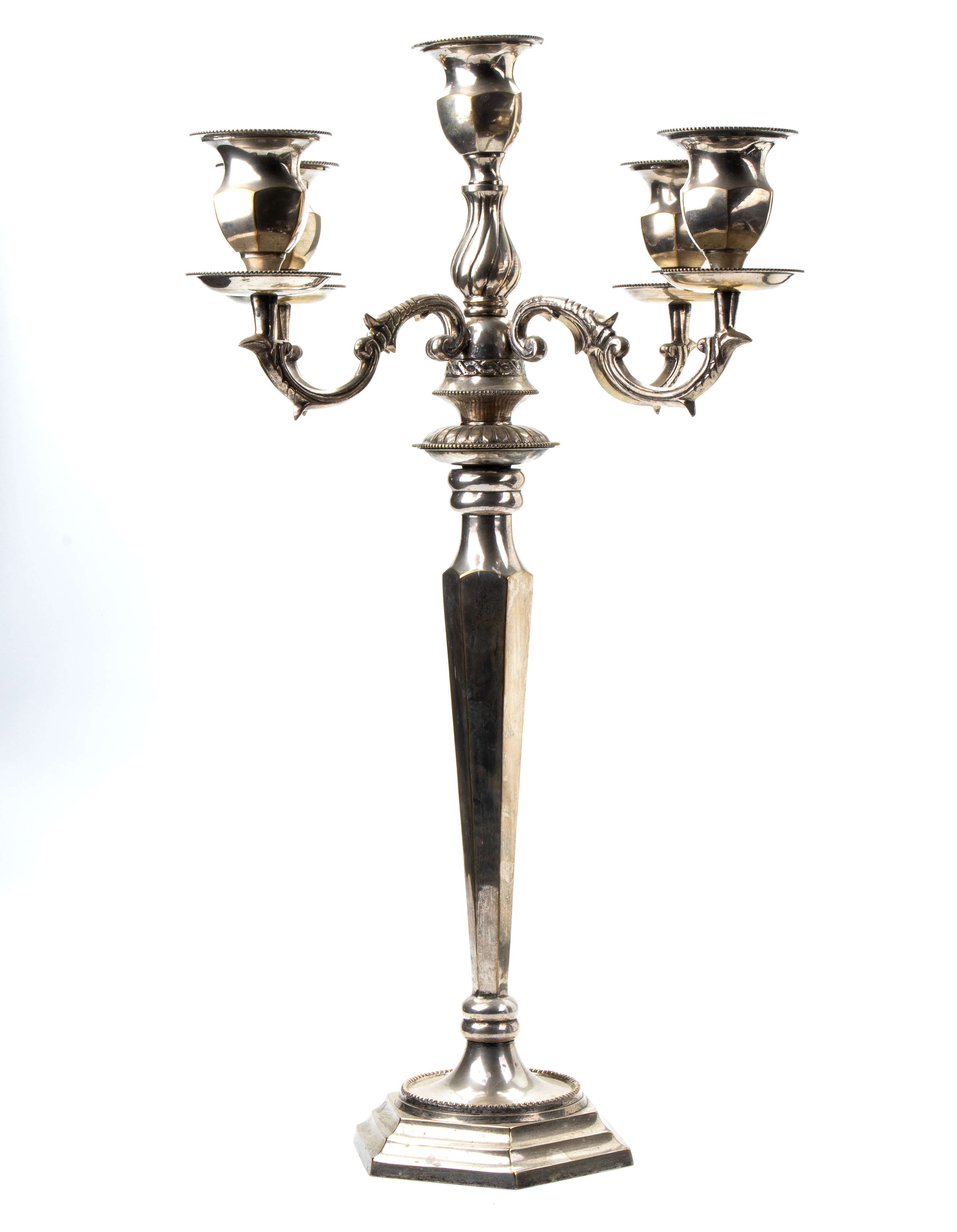 Coppia di Eleganti Candelabri a 5 Fuochi in Metallo Argentato