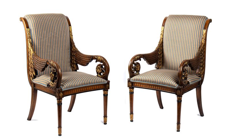 Coppia di due sedie capotavola stile Retour d'Egypte