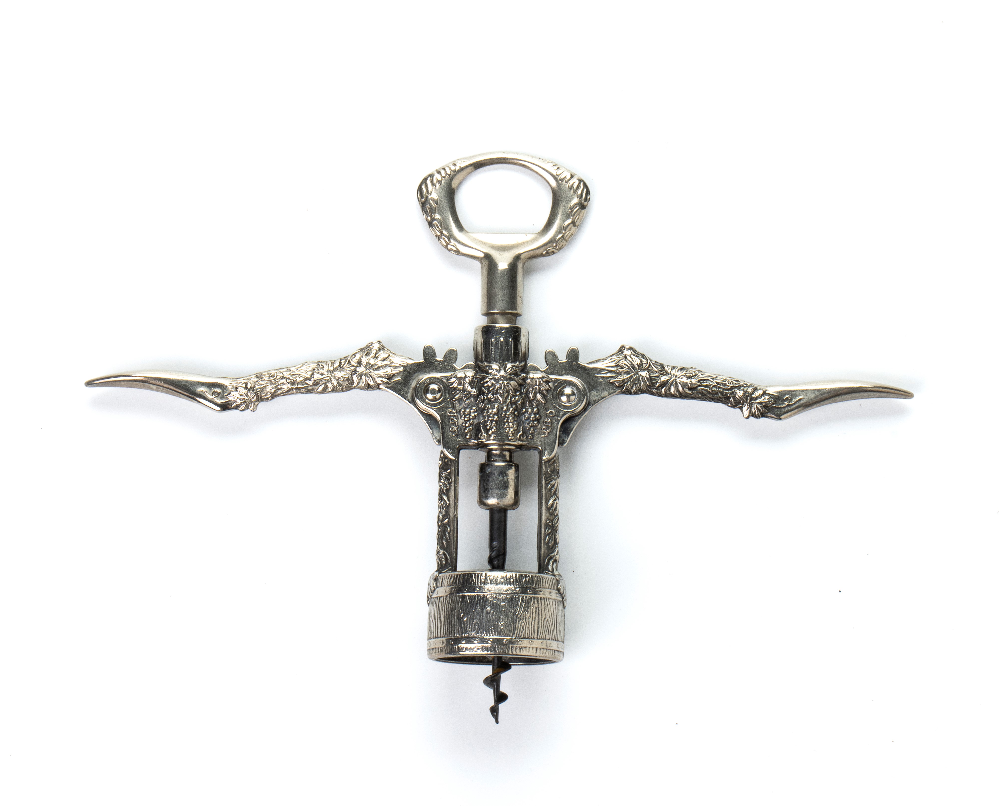 Apribottiglie cesellato in metallo argentato