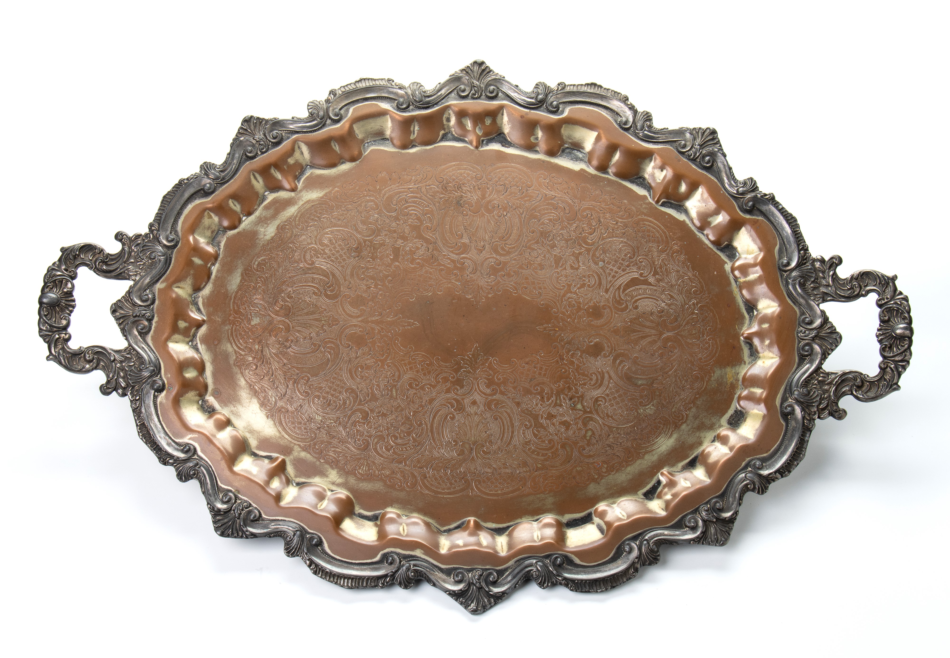 Grande vassoio cesellato WSB EPC 146 con 4 piedini Electro Plated Copper