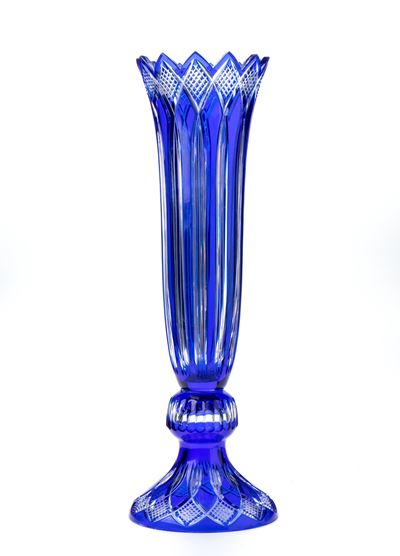 Vaso in Cristallo Molato nei Toni del Blu. Scanalature al Fusto