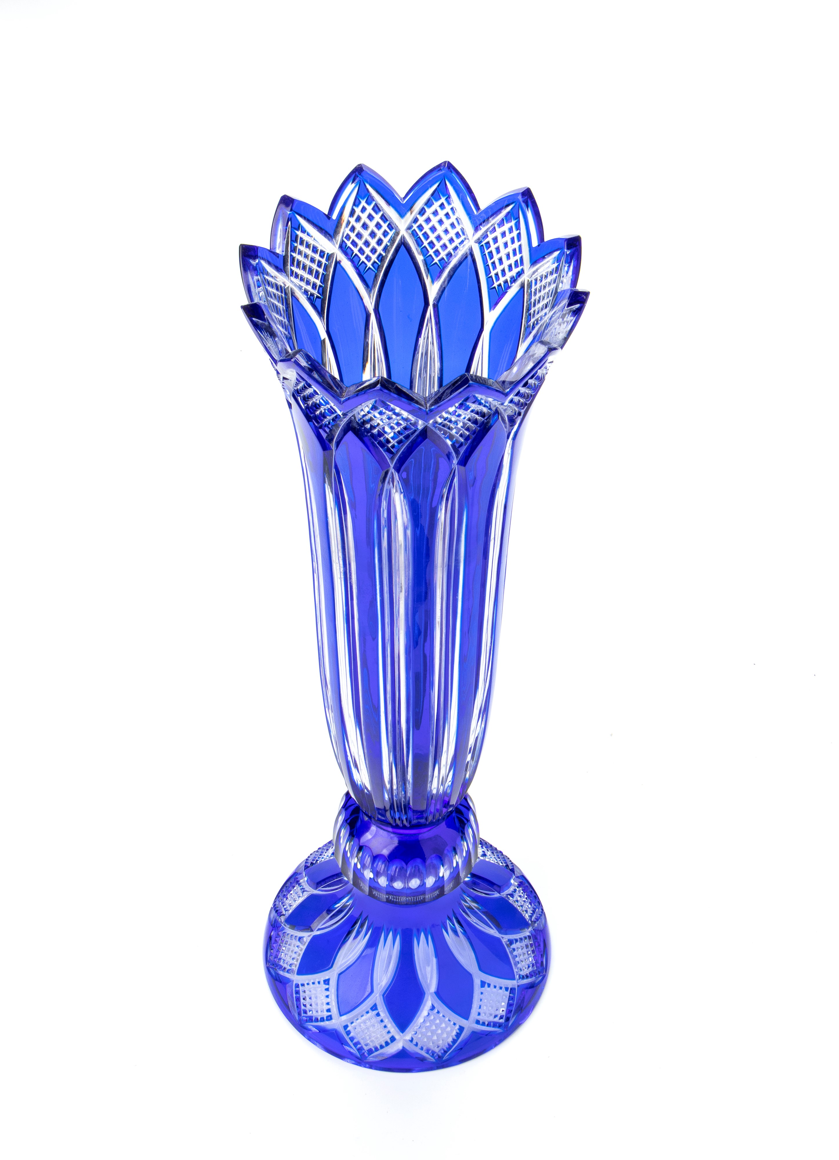 Vaso in Cristallo Molato nei Toni del Blu. Scanalature al Fusto