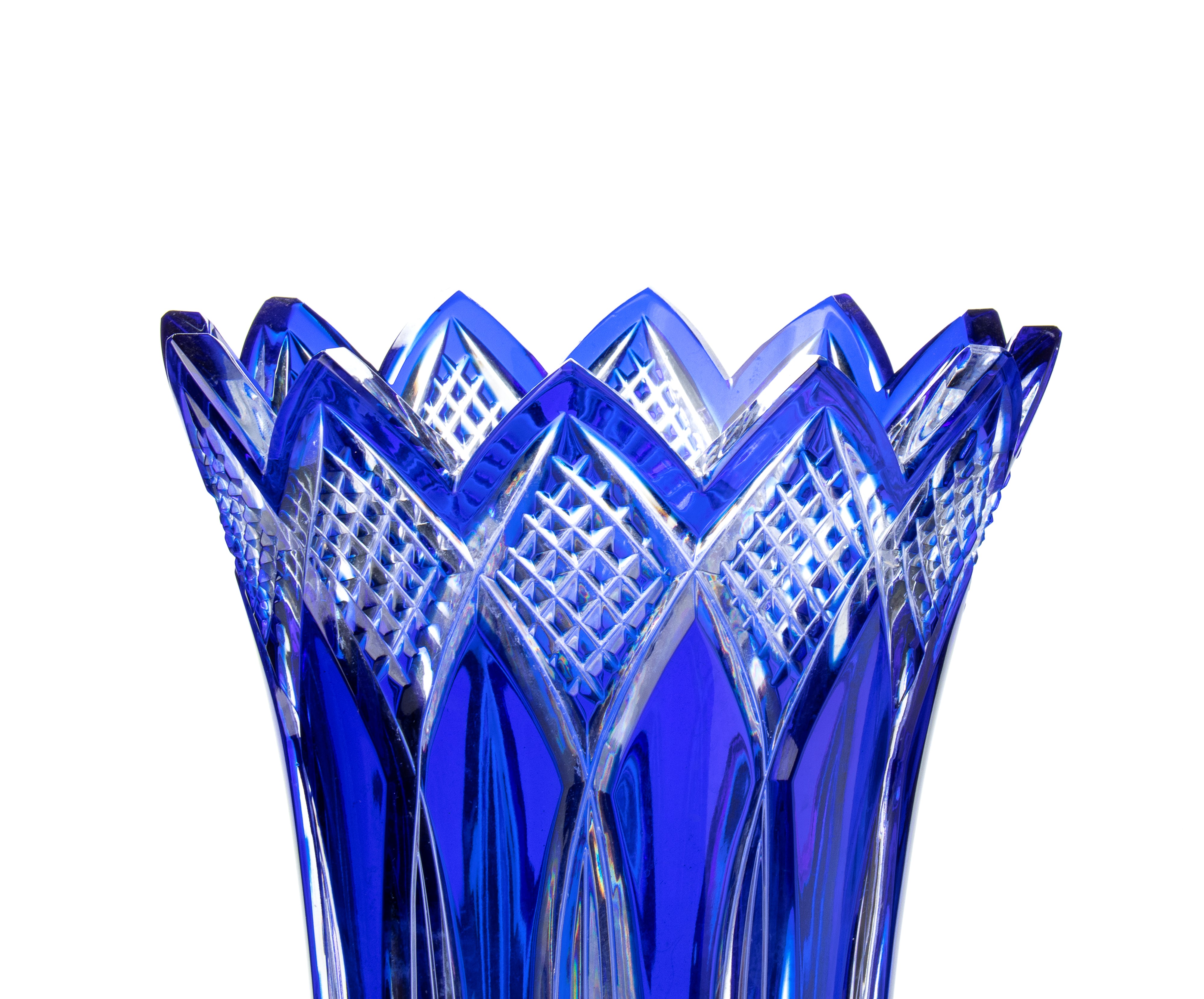 Vaso in Cristallo Molato nei Toni del Blu. Scanalature al Fusto