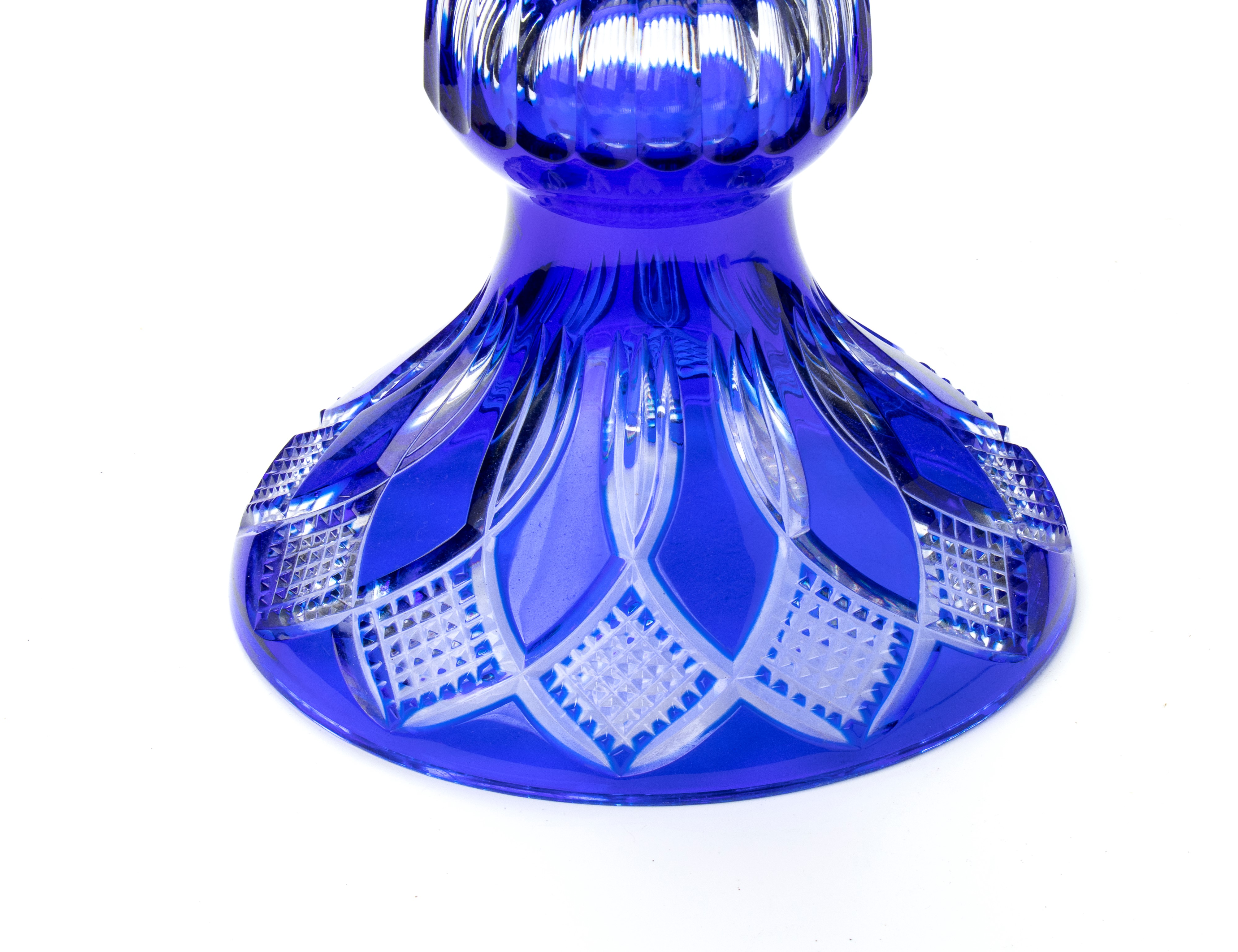 Vaso in Cristallo Molato nei Toni del Blu. Scanalature al Fusto