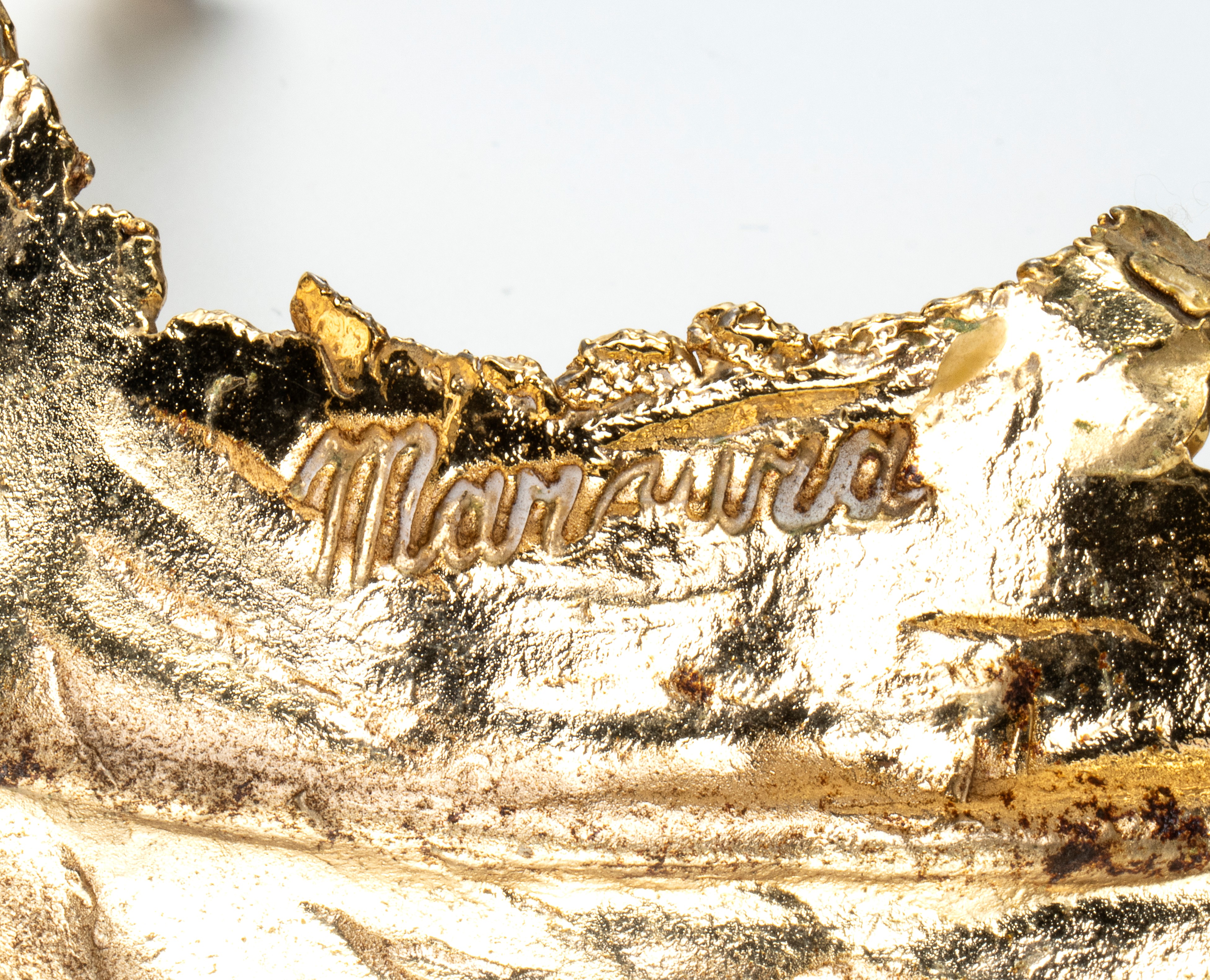 Coppia di soprammobili foglie in metallo dorato