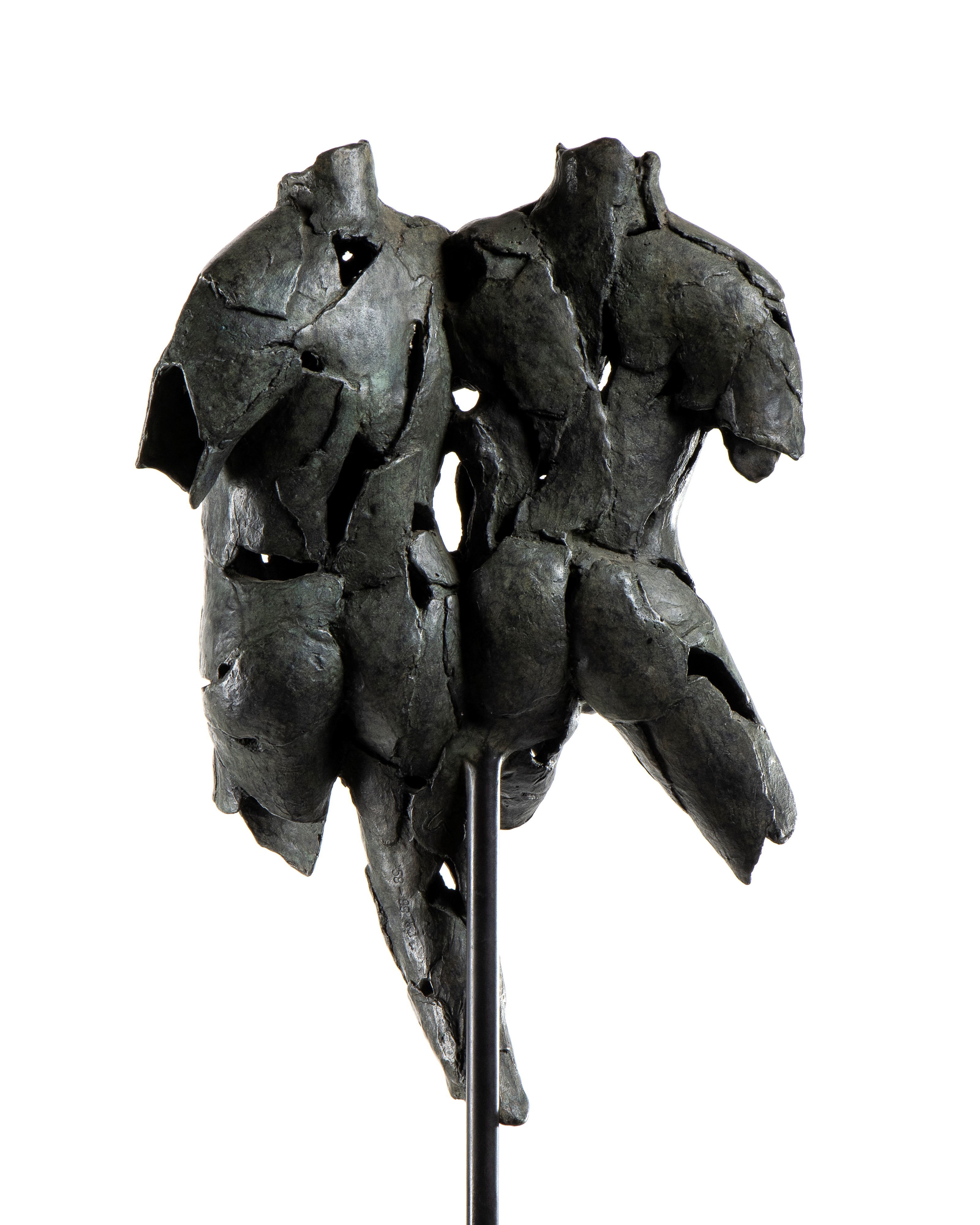 Bronzetto a imitazione dell'antico in bronzo raffigurante torso di uomo e di dona uniti su piedis...