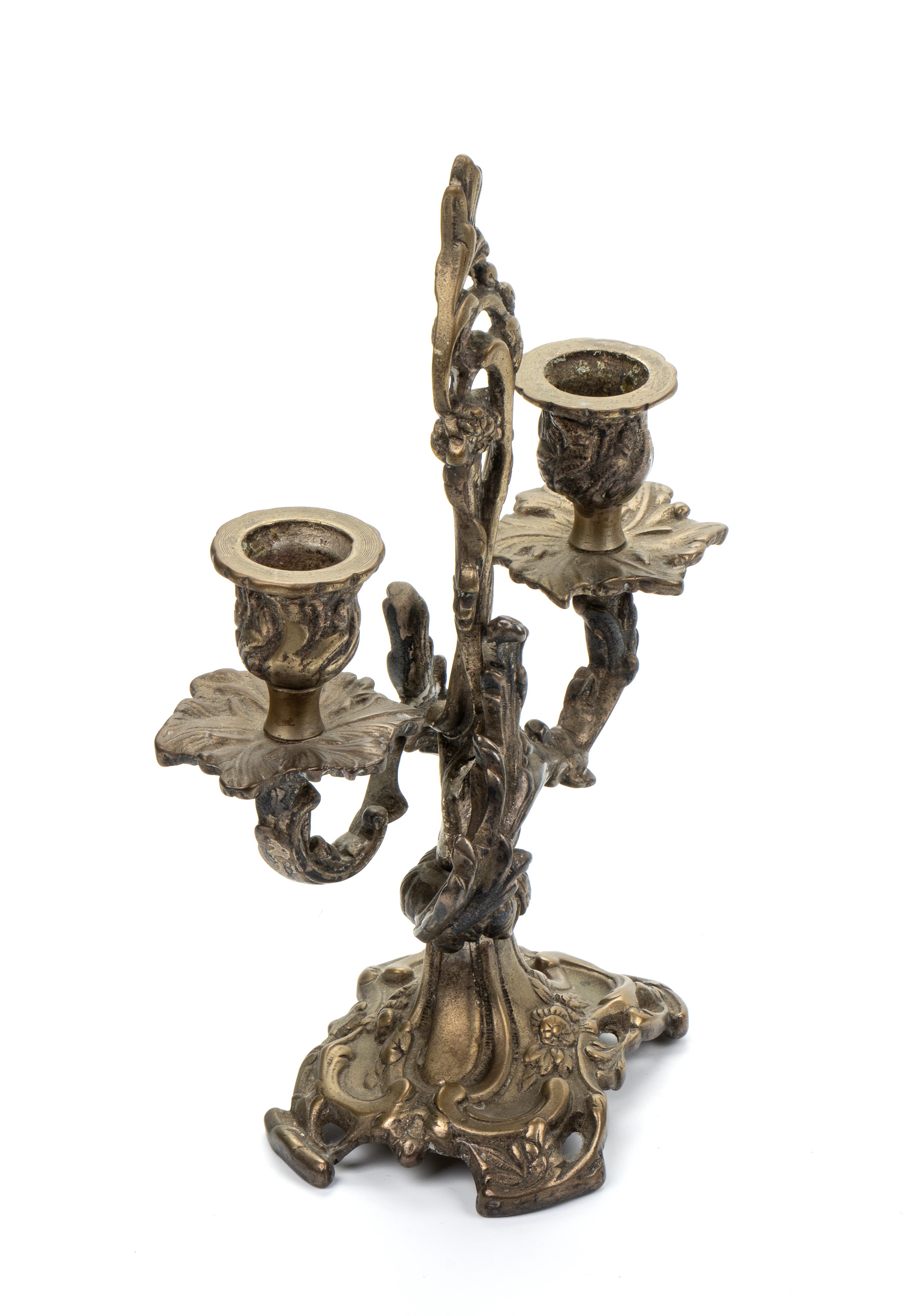 Candeliere a due fuochi art nouveau in bronzo. Manifattura Francese del XX secolo