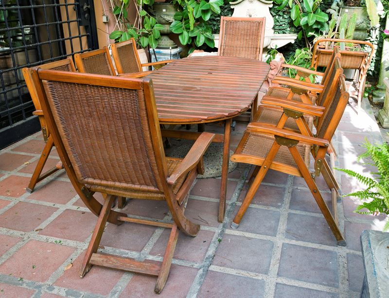 8 Sedie Pieghevoli in Legno con Schienale in Vimini con Cuscini Doppi in Gommapiuma Rivestiti in ...