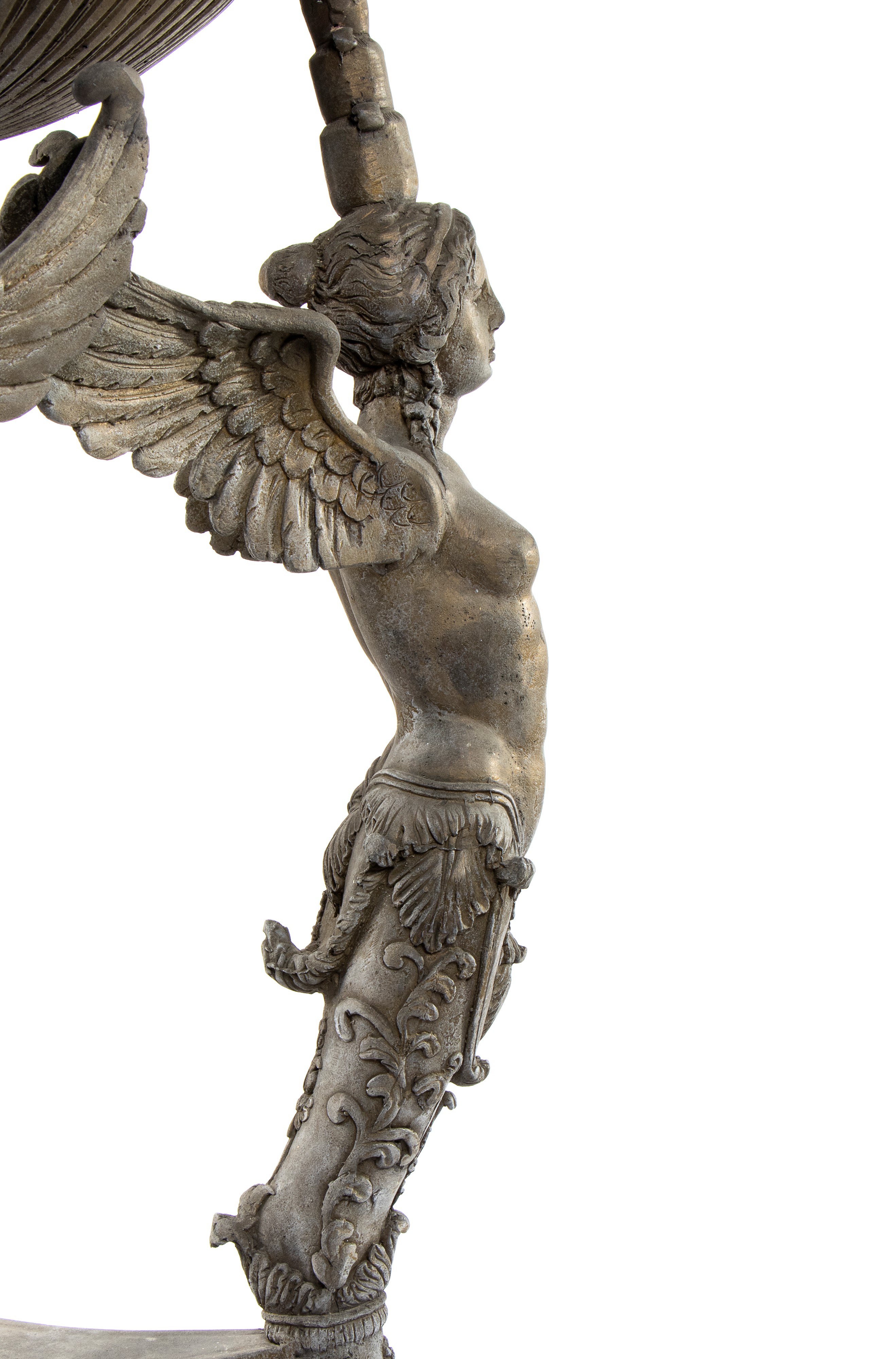 Coppia di Bracieri Tripodi in Bronzo di Fonderia Napoletana con Gambe a Forma di Vittorie Alate e...