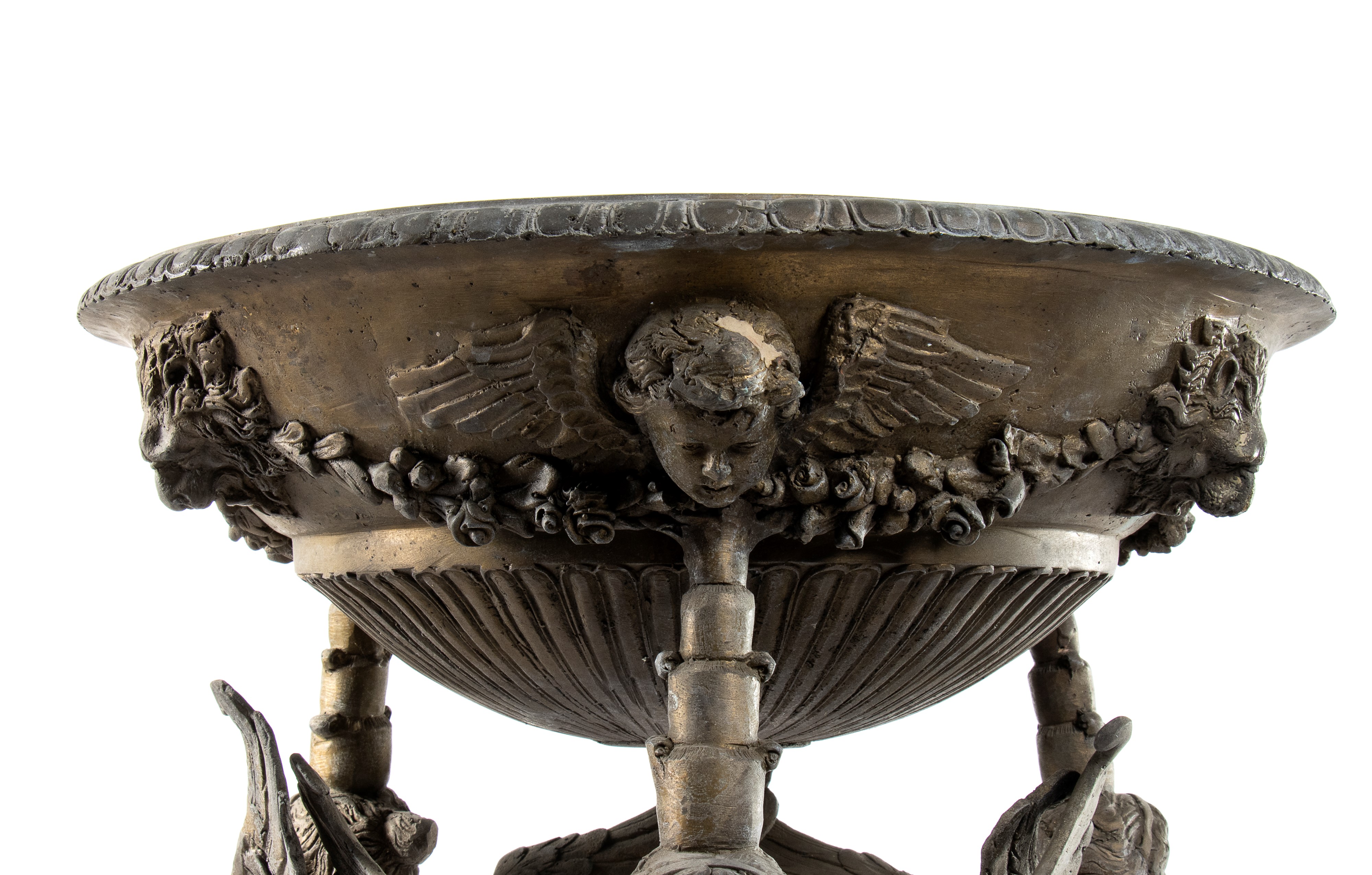Coppia di Bracieri Tripodi in Bronzo di Fonderia Napoletana con Gambe a Forma di Vittorie Alate e...