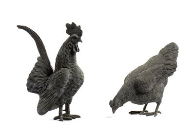 Coppia di Gallo e Gallina in Bronzo