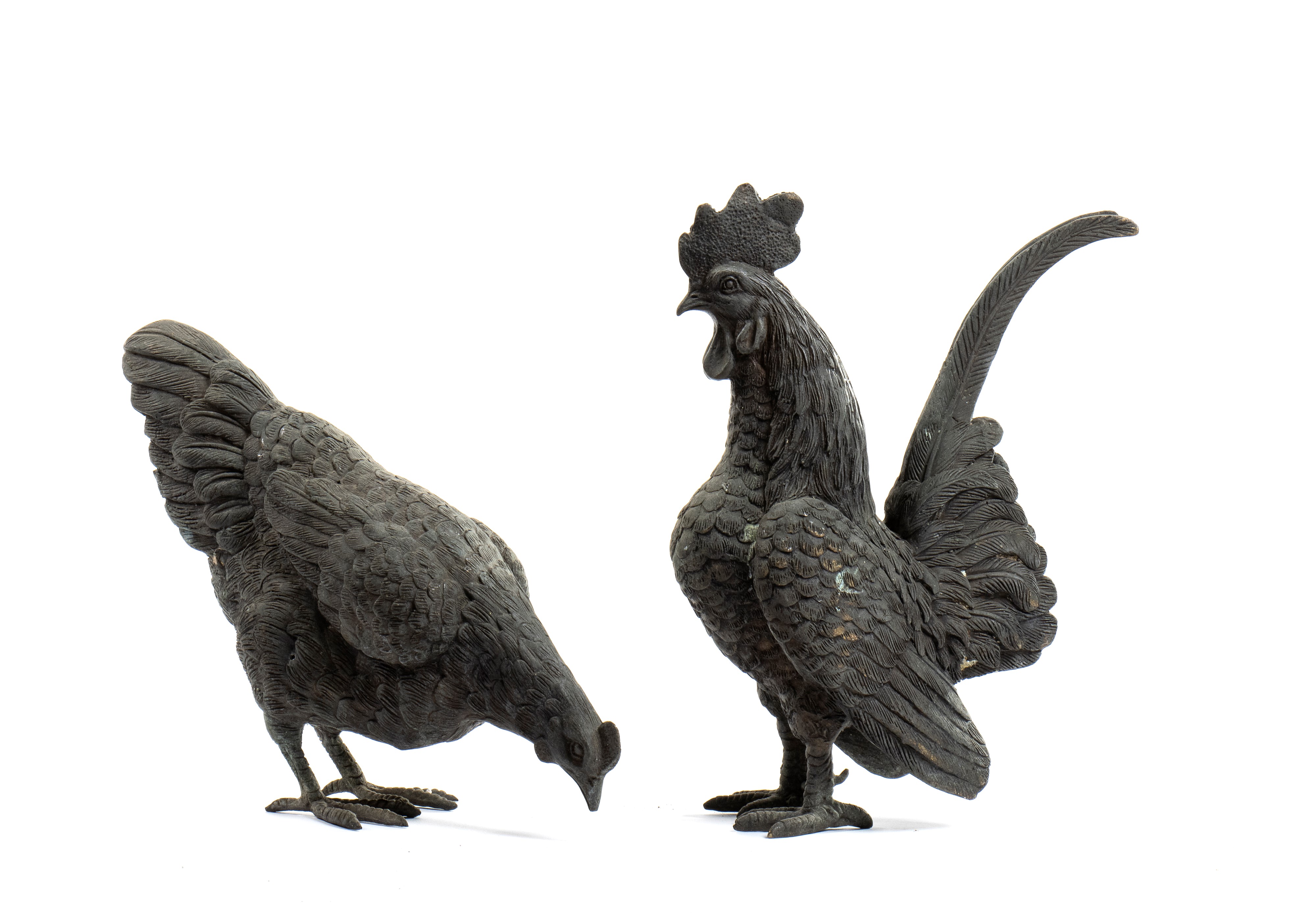 Coppia di Gallo e Gallina in Bronzo