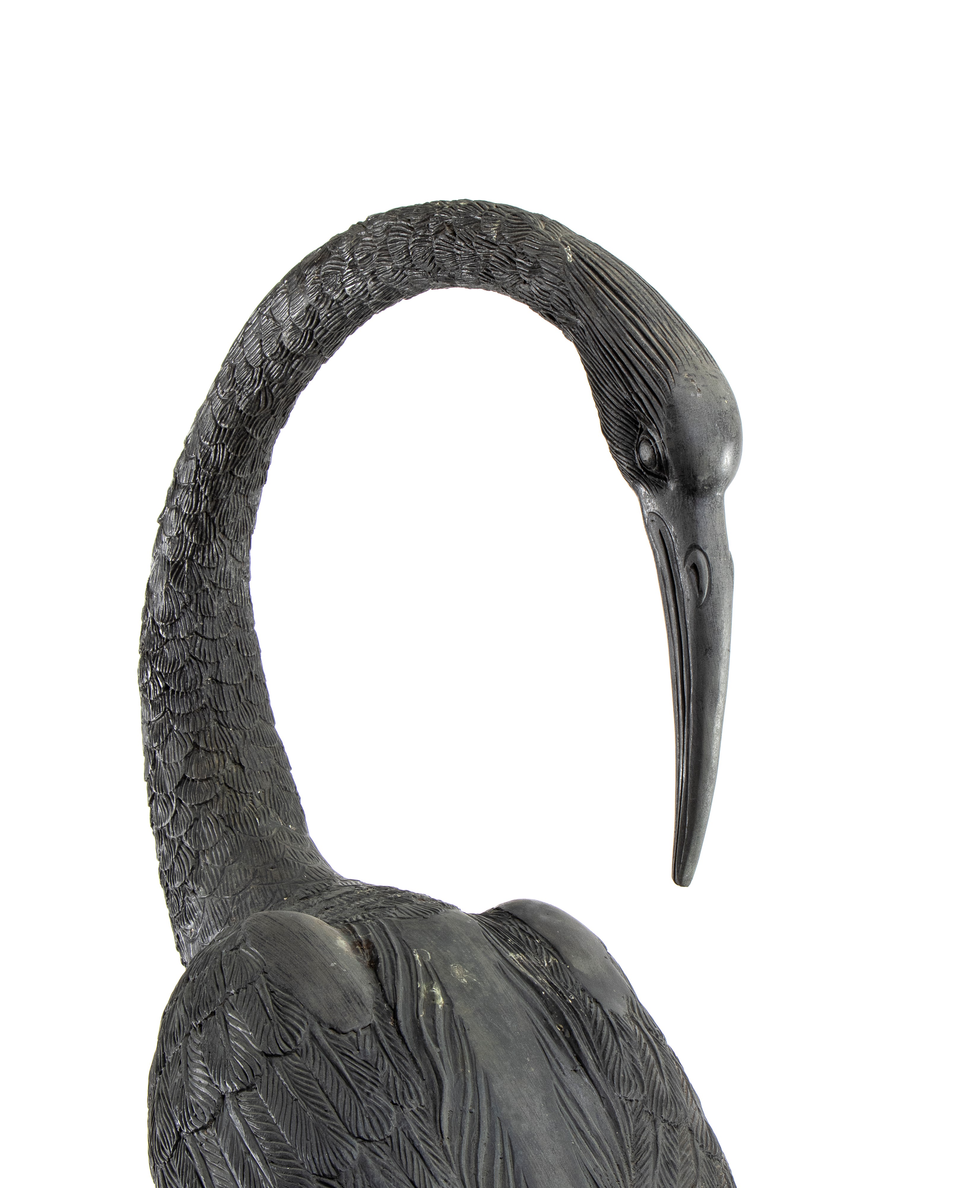 Straordinaria coppia di sculture rappresentanti gru decorazioni da giardino in bronzo di alta qua...