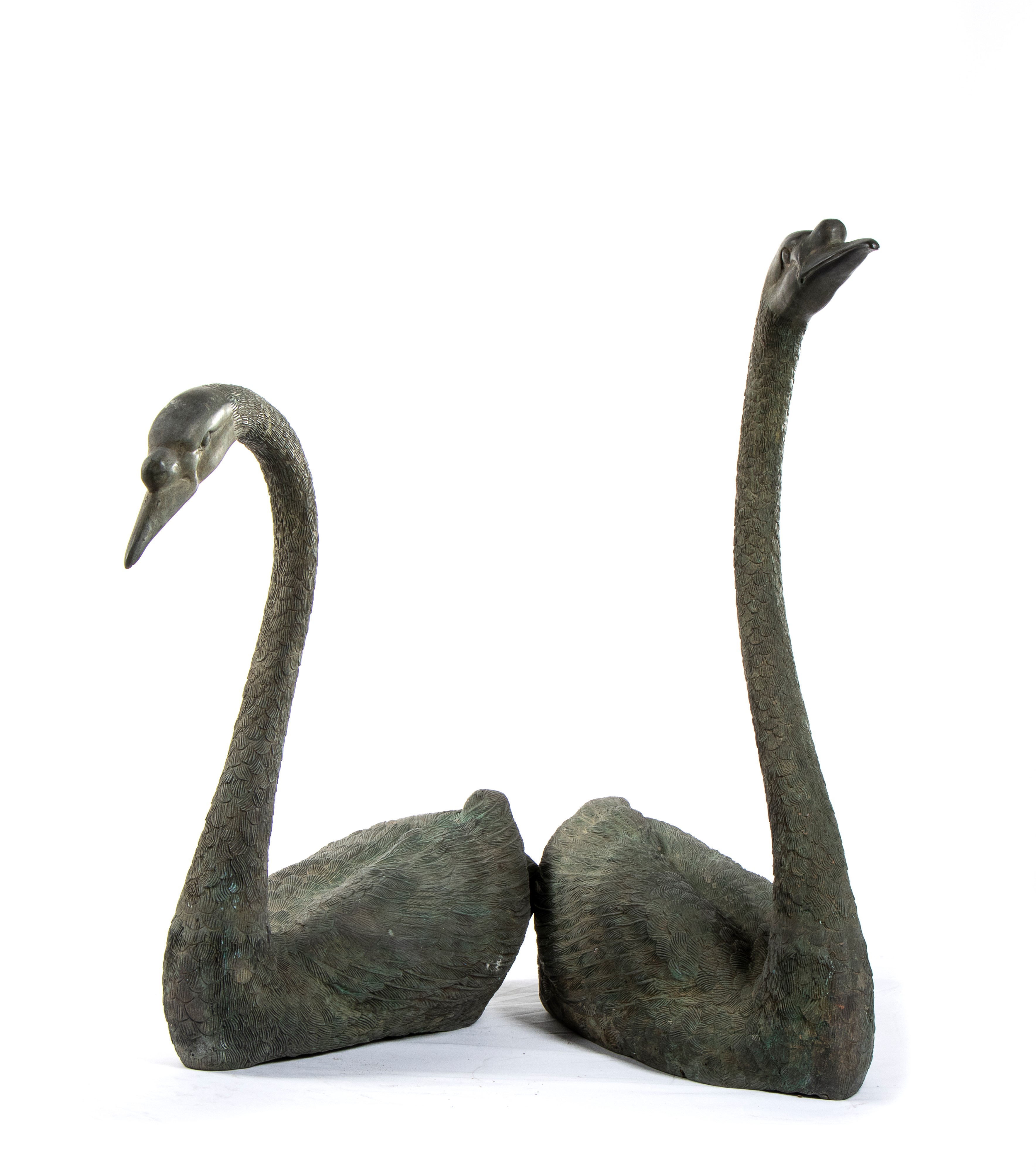 Coppia di cigni in bronzo