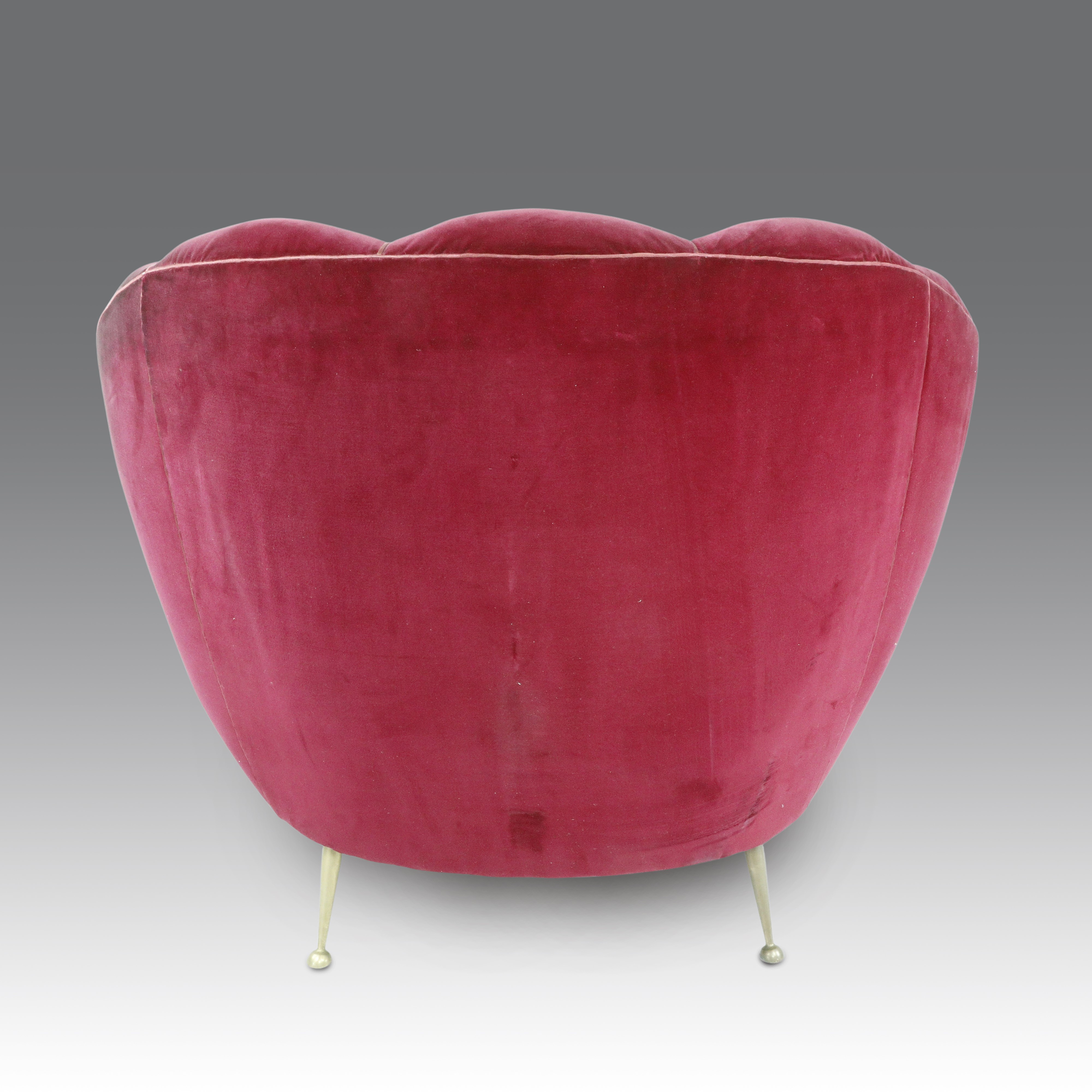 Gio Ponti style, Poltroncina a conchiglia in velluto bordeaux (anni '50)