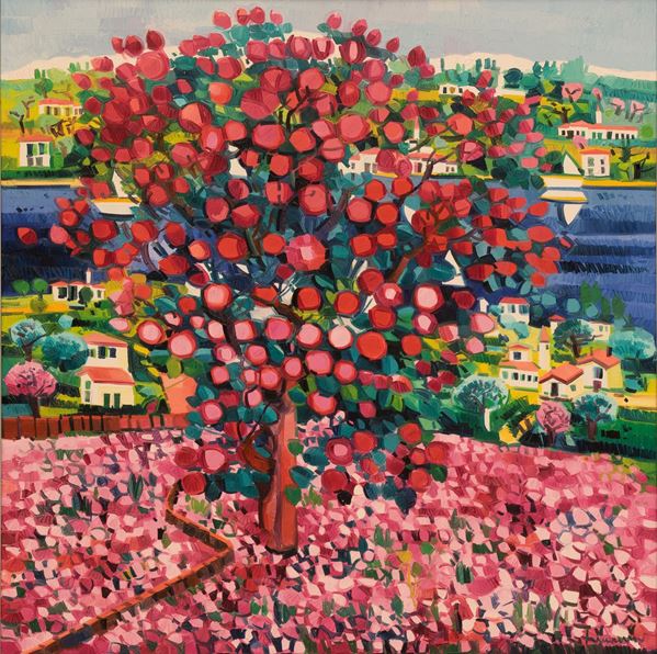 Athos Faccincani - Albero di rose rosa in tappeto di petali