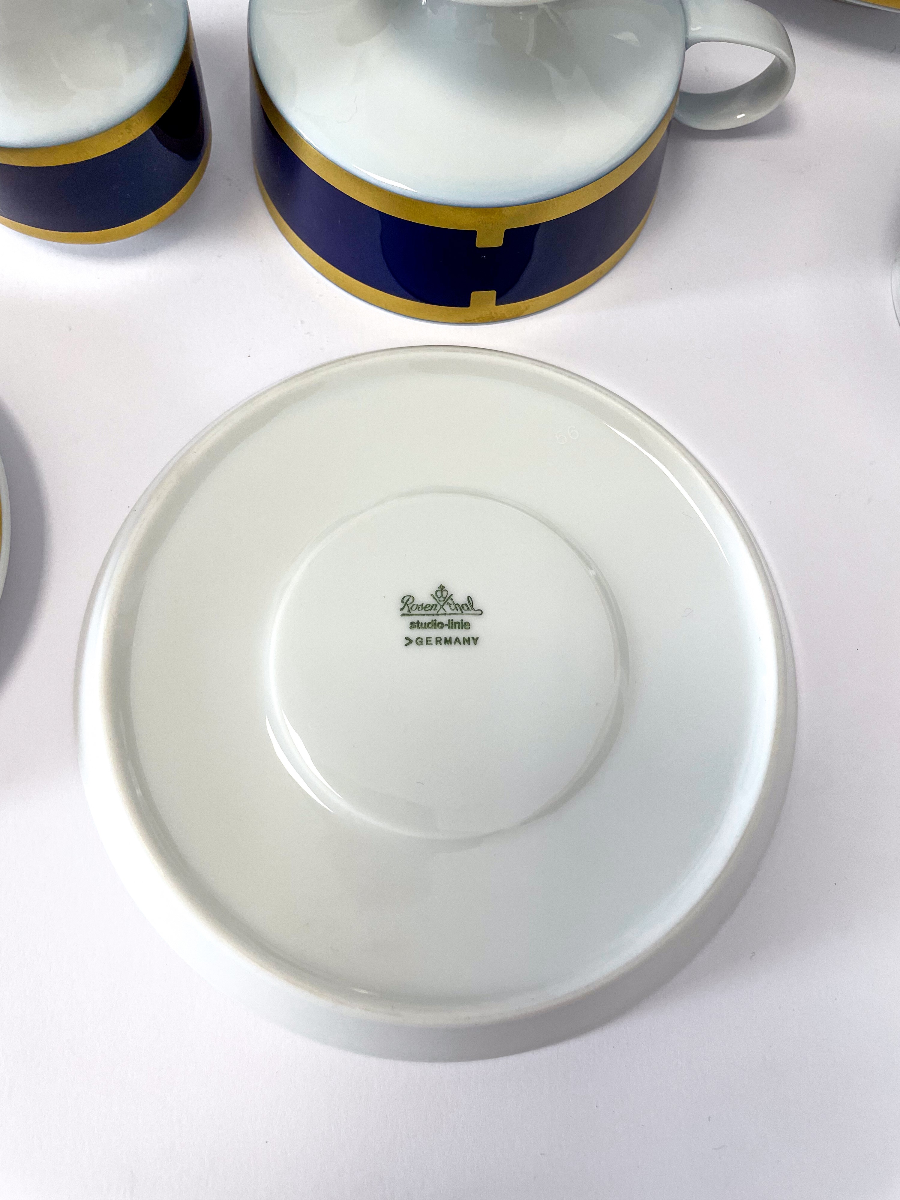 Servizio da the e caffè in porcellana Rosenthal bianca, blu e oro