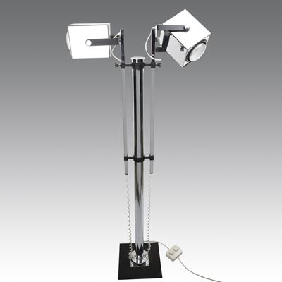 Lampada da terra a due luci con struttura in metallo cromato, produzione Lucitalia (1970)