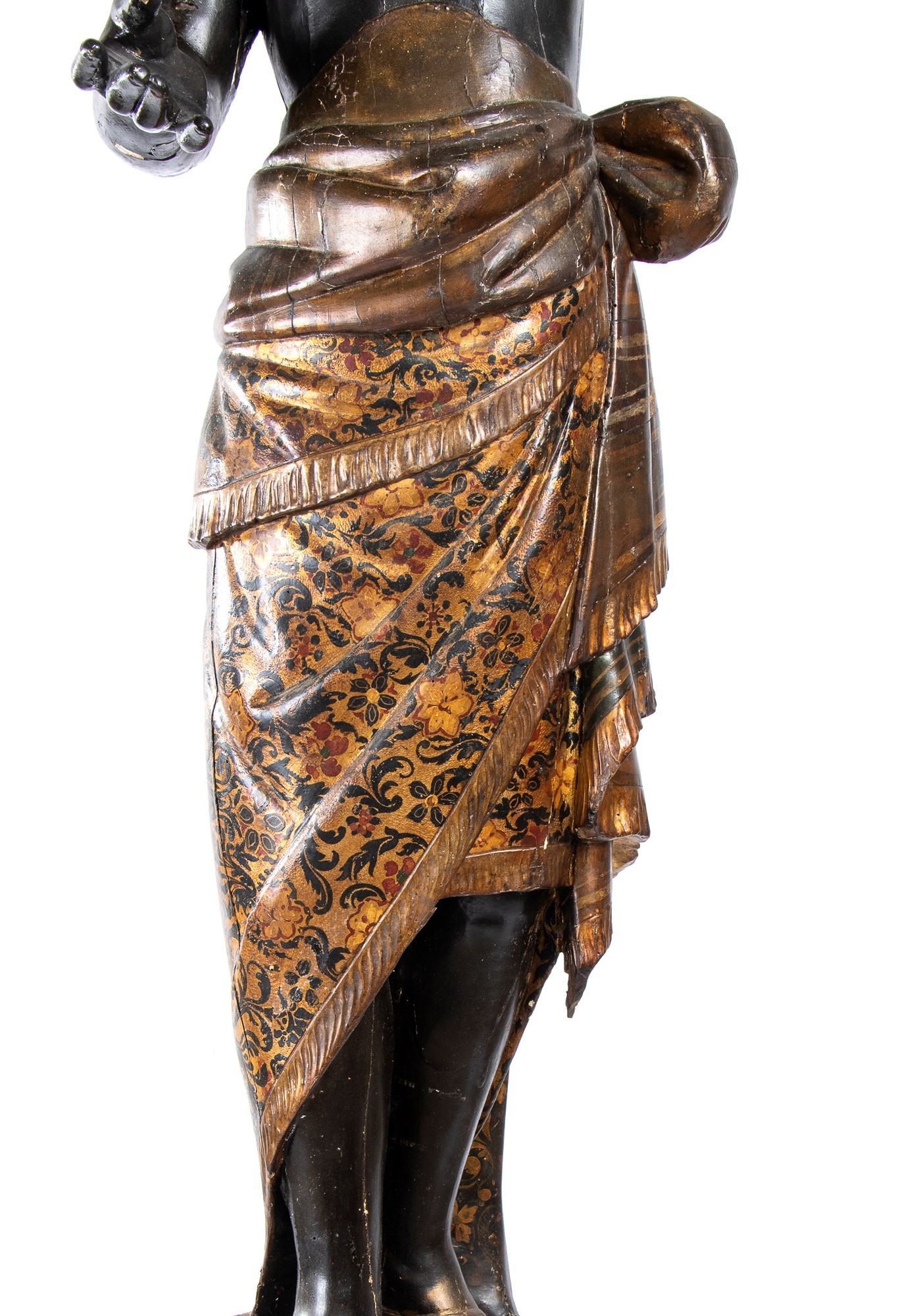 Grande scultura in stile veneziano raffigurante moro in legno policromo e dorato della fine del X...
