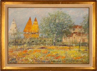 Albero di Pesco in Fiore, Case e Vele e sullo Sfondo