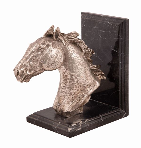 Fermalibro a forma di cavallo in metallo argentato