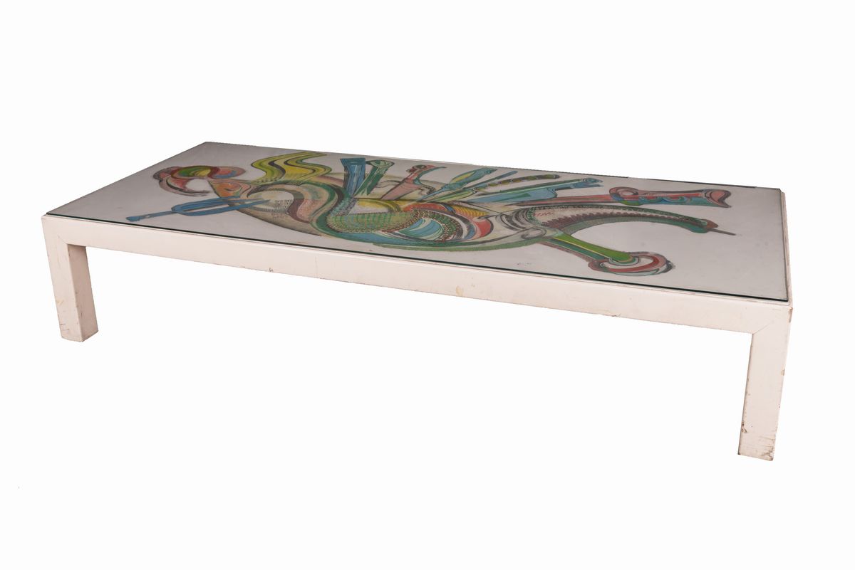 Aurelio Ceccarelli - Tavolo basso in legno dipinto a soggetto astratto