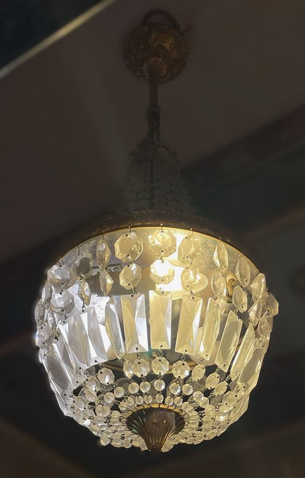 Lampadario a cestelli in cristallo stile Impero   (XX secolo)  - Asta Collezione Eredità Architetto Massimo Papiri  - Gliubich Casa d'Aste