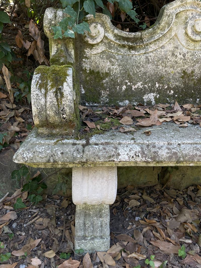 Lotto di 3 Panchine da Giardino in Polvere di Cemento e Marmo con Schienale Sagomato, Braccioli e...